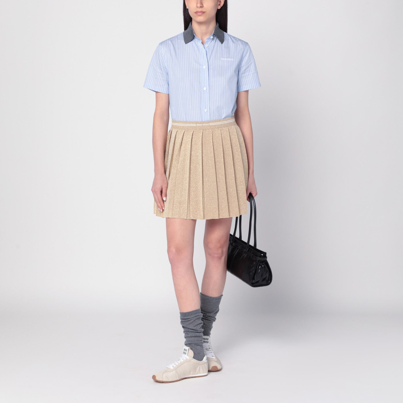 Gold pleated lurex miniskirt