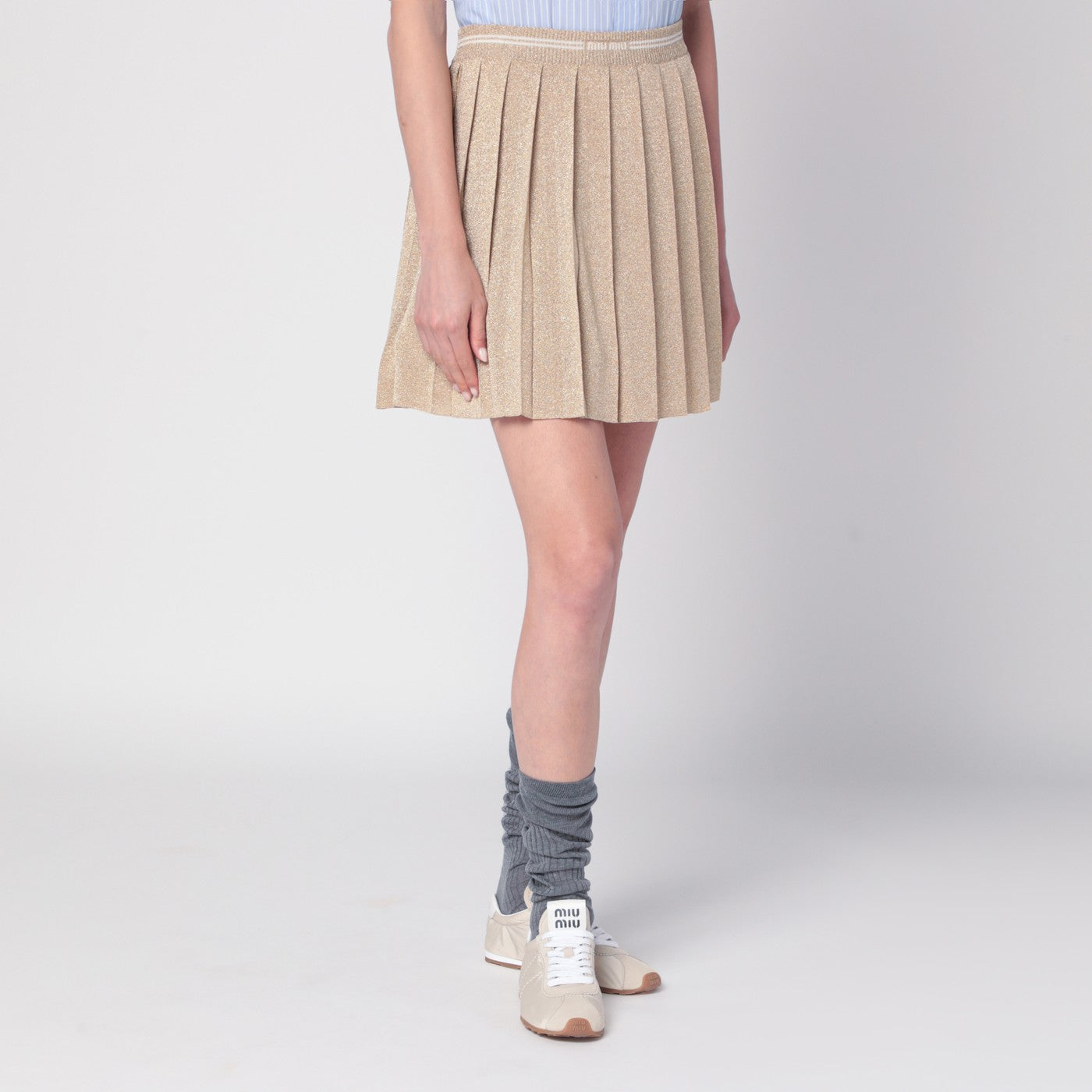 Gold pleated lurex miniskirt