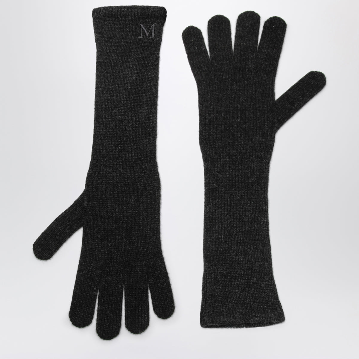 Long anthracite cashmere gloves