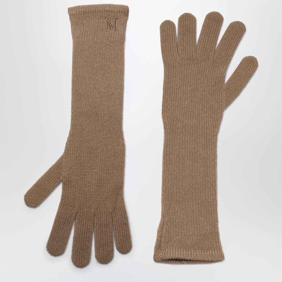 Long camel cashmere gloves