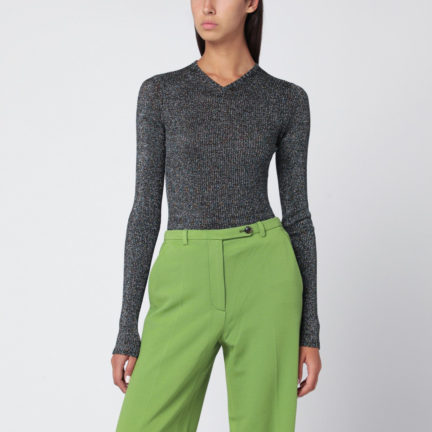 Gray long-sleeve shirt in lurex