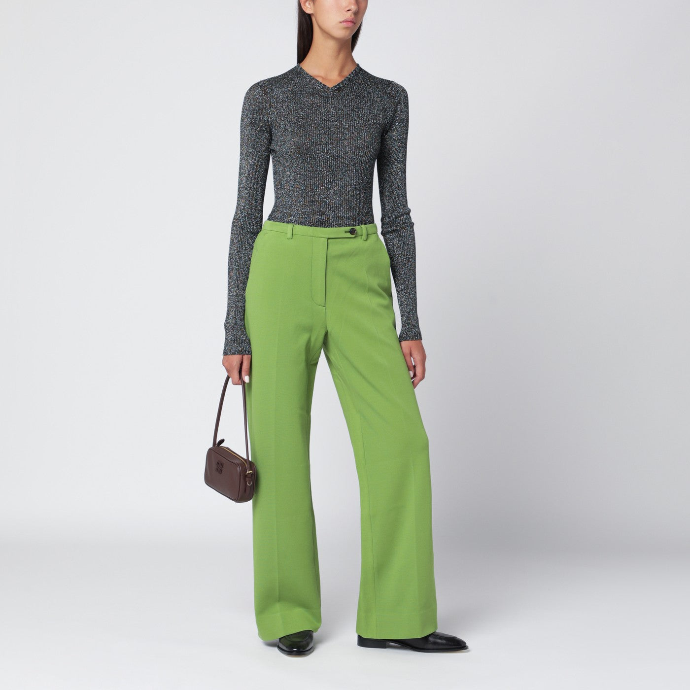 Gray long-sleeve shirt in lurex