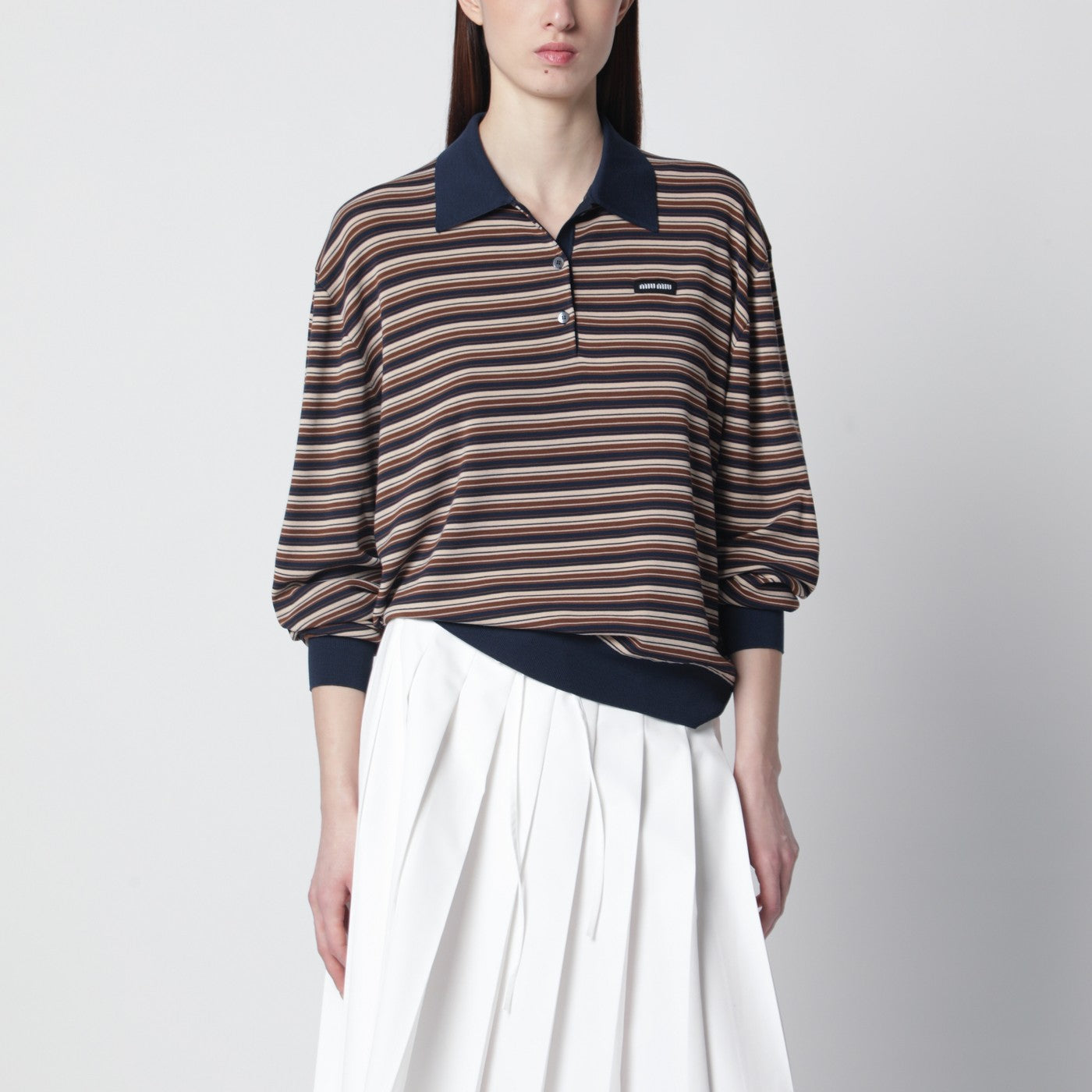 Brown striped wool polo shirt
