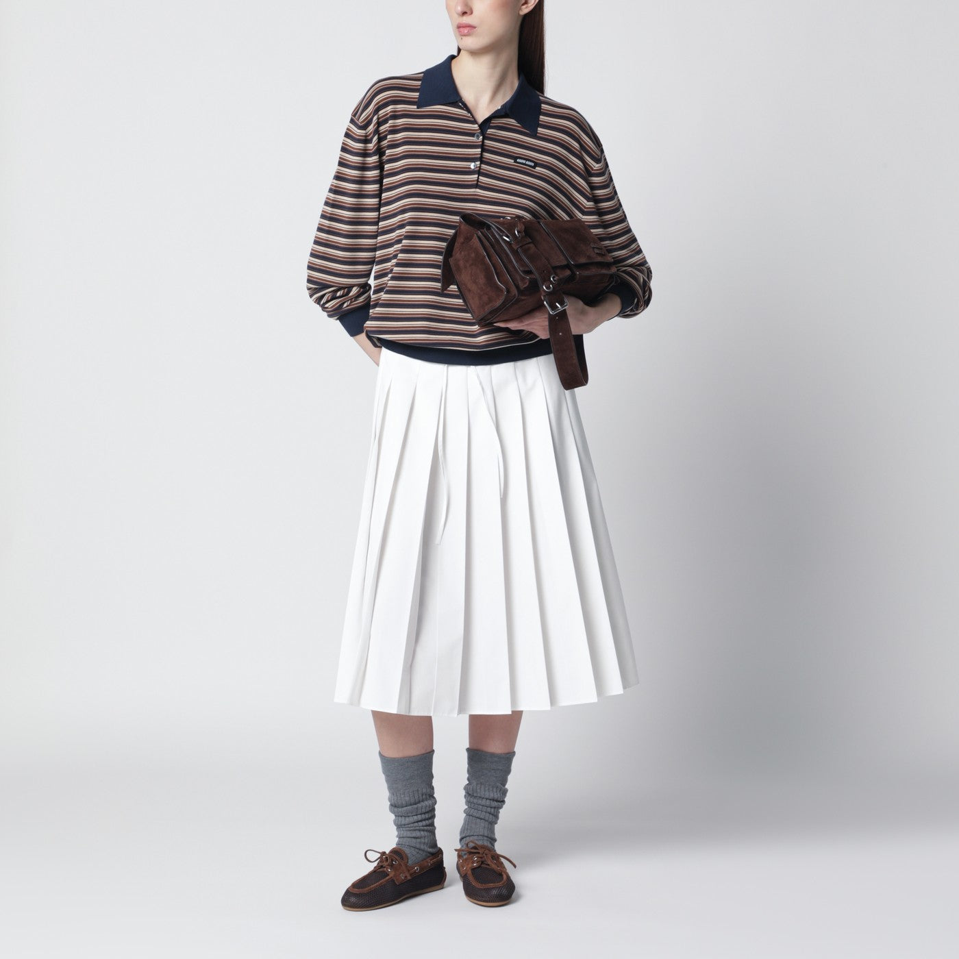 Brown striped wool polo shirt