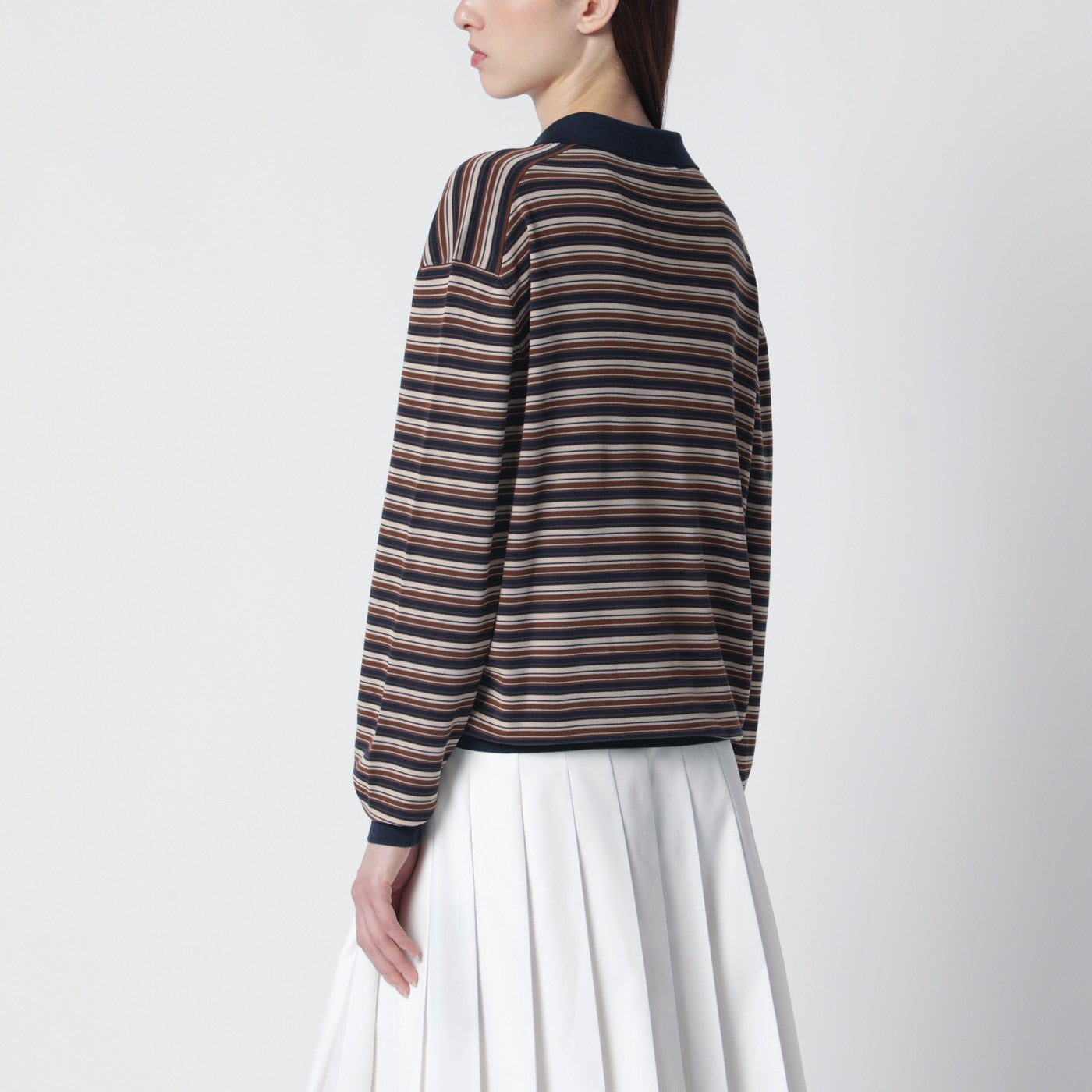Brown striped wool polo shirt