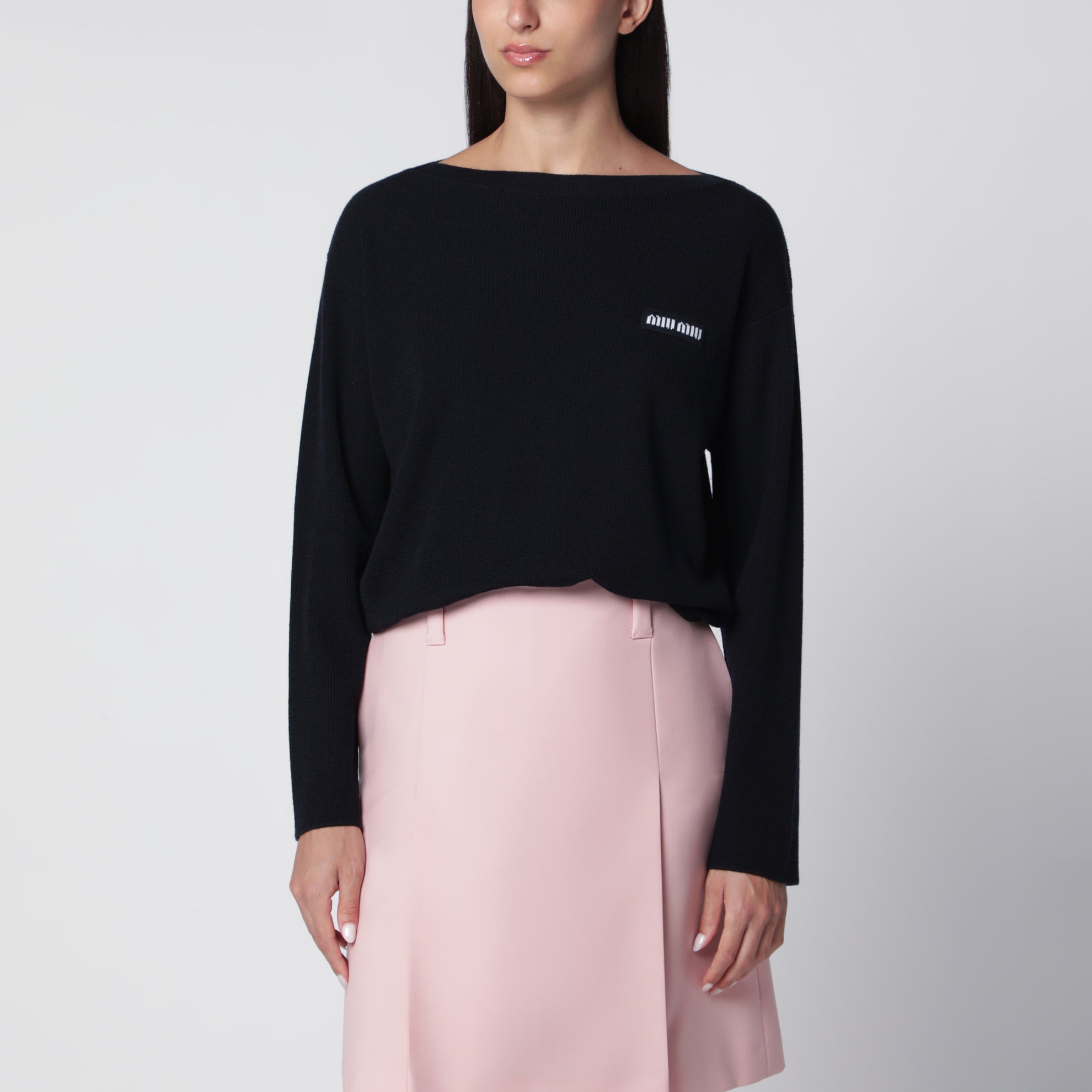 Blue Virgin Wool Sweater with Logo Intarsia
