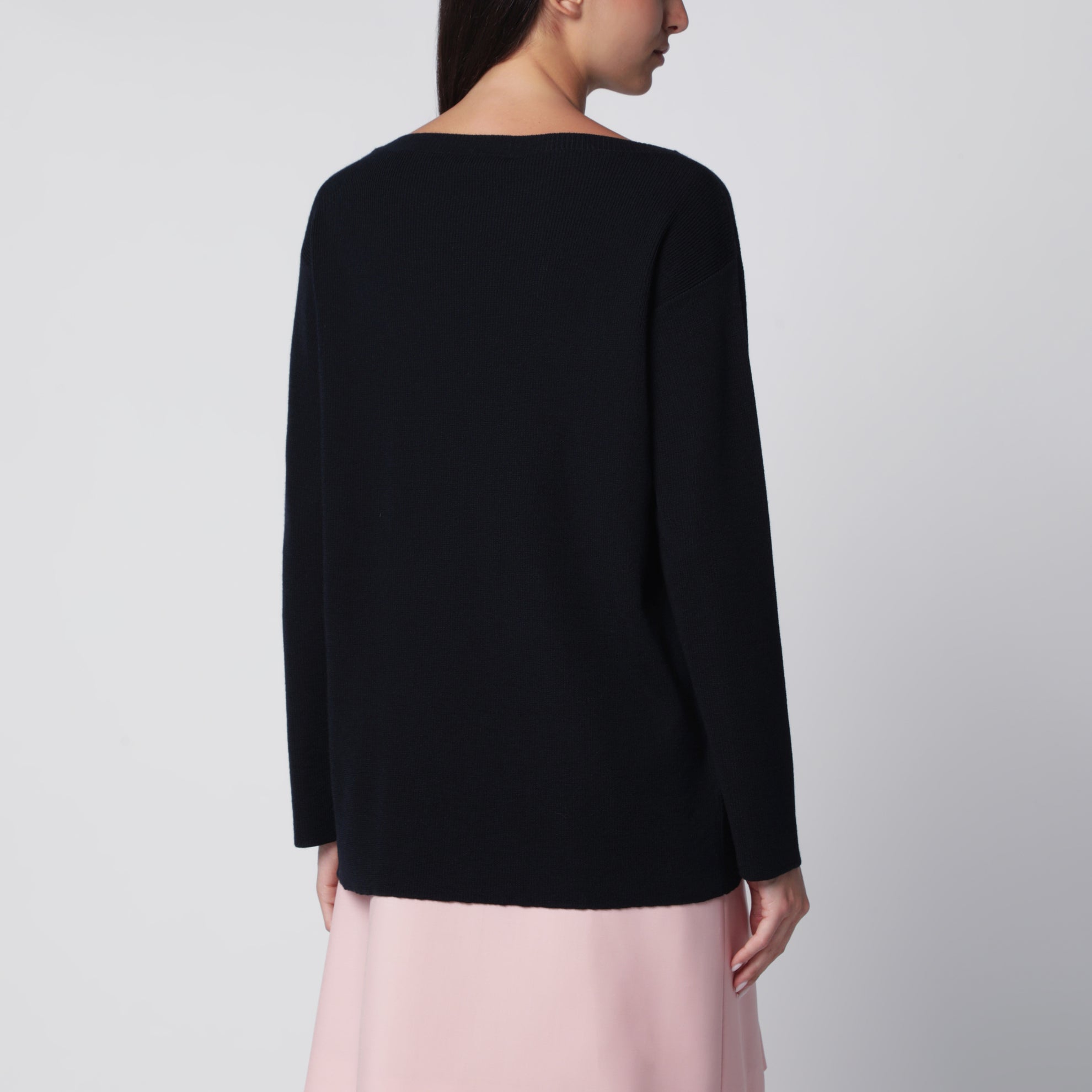 Blue Virgin Wool Sweater with Logo Intarsia
