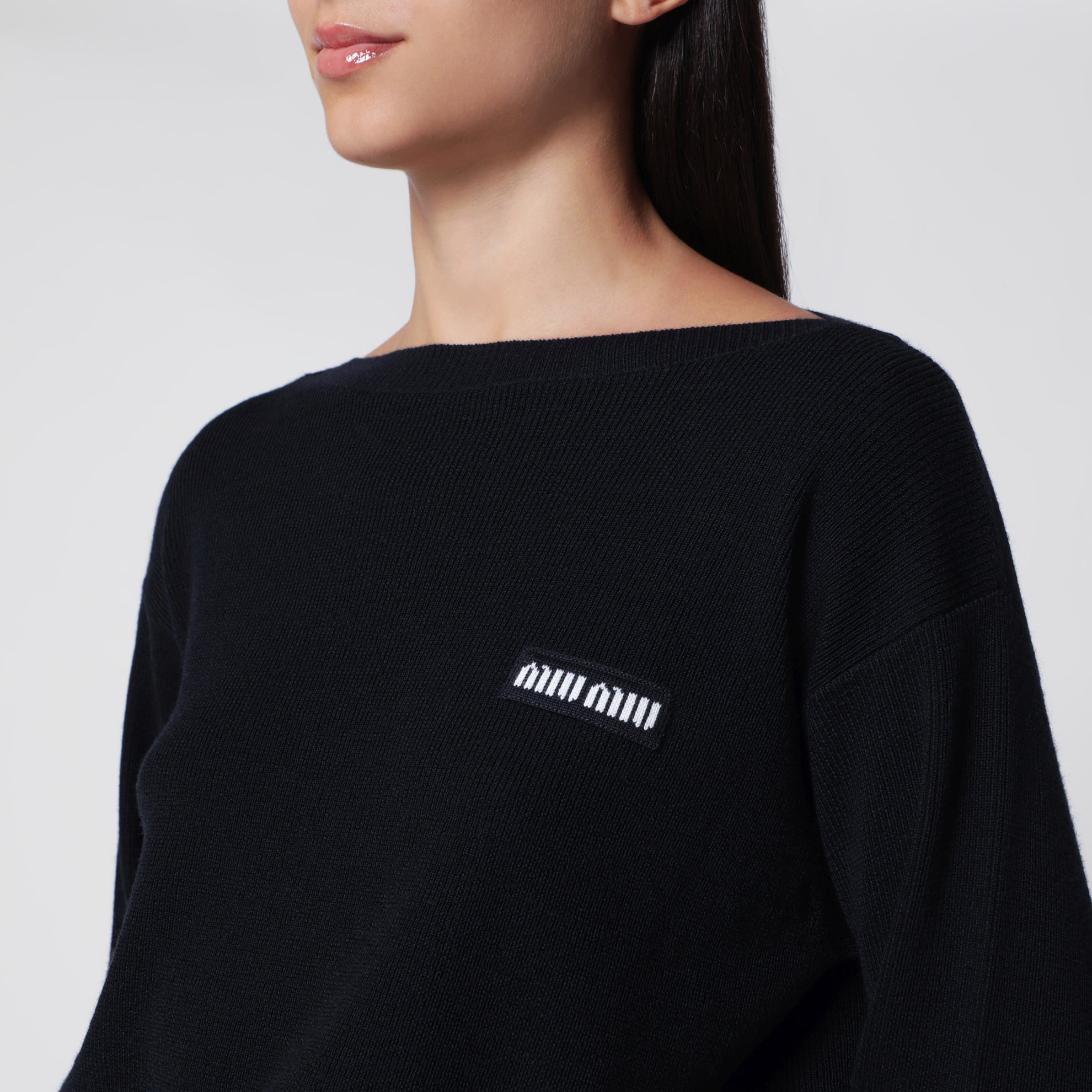 Blue Virgin Wool Sweater with Logo Intarsia
