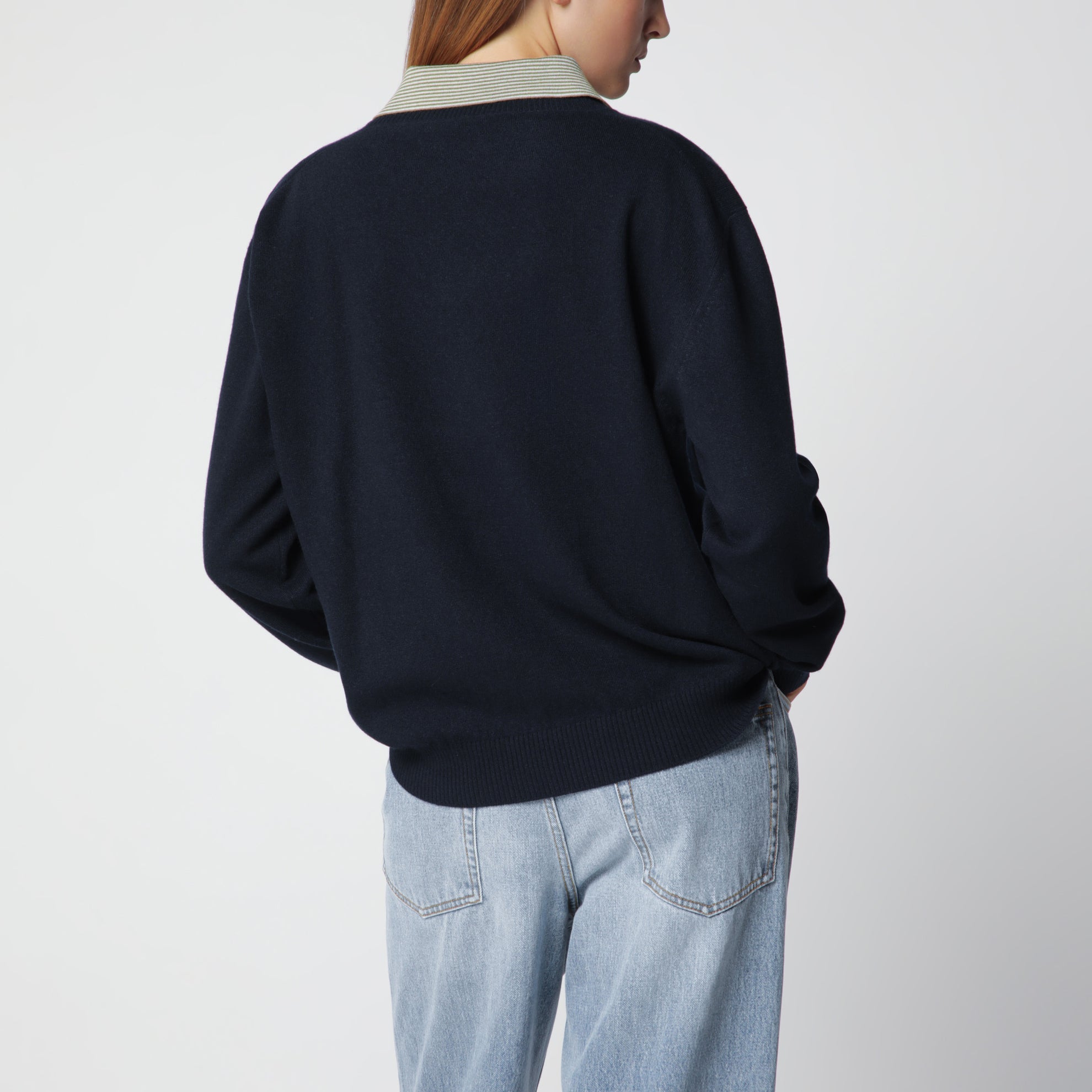 Maglia con colletto in lana e cashmere blu