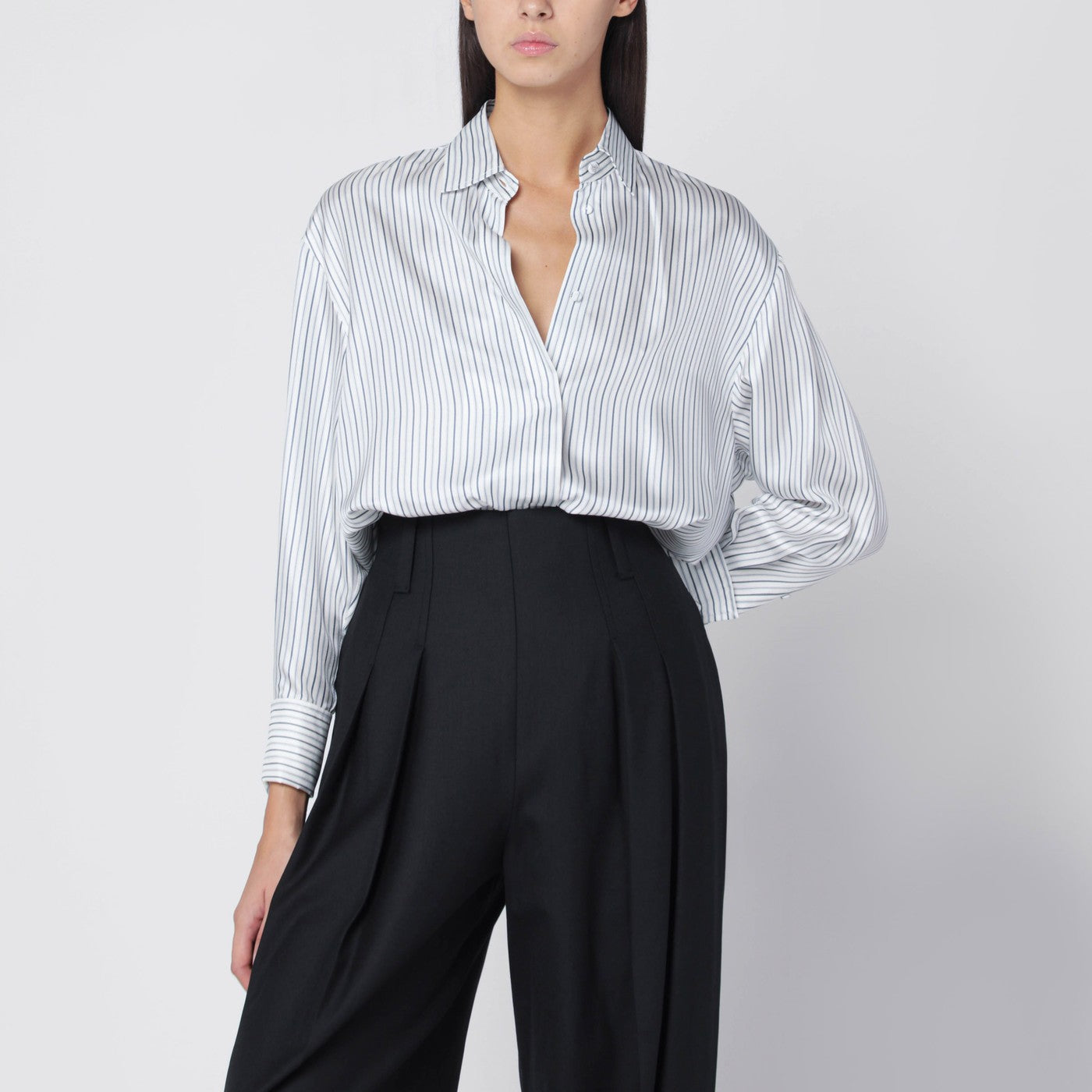 Camicia ampia rigata in seta