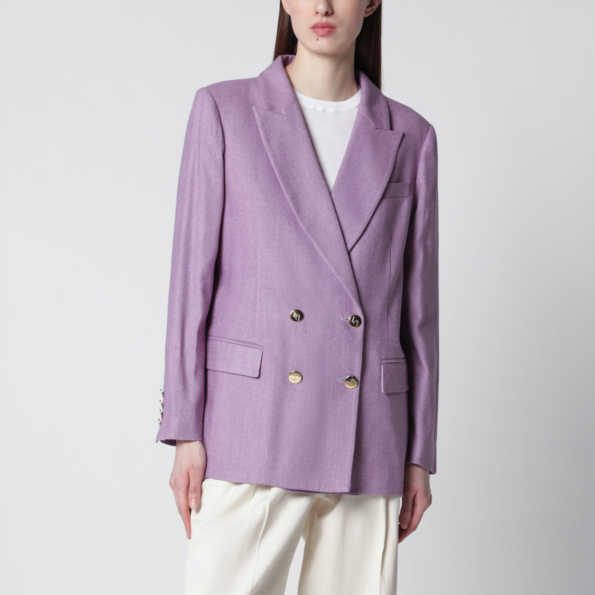 Veste double boutonnage lilas en soie