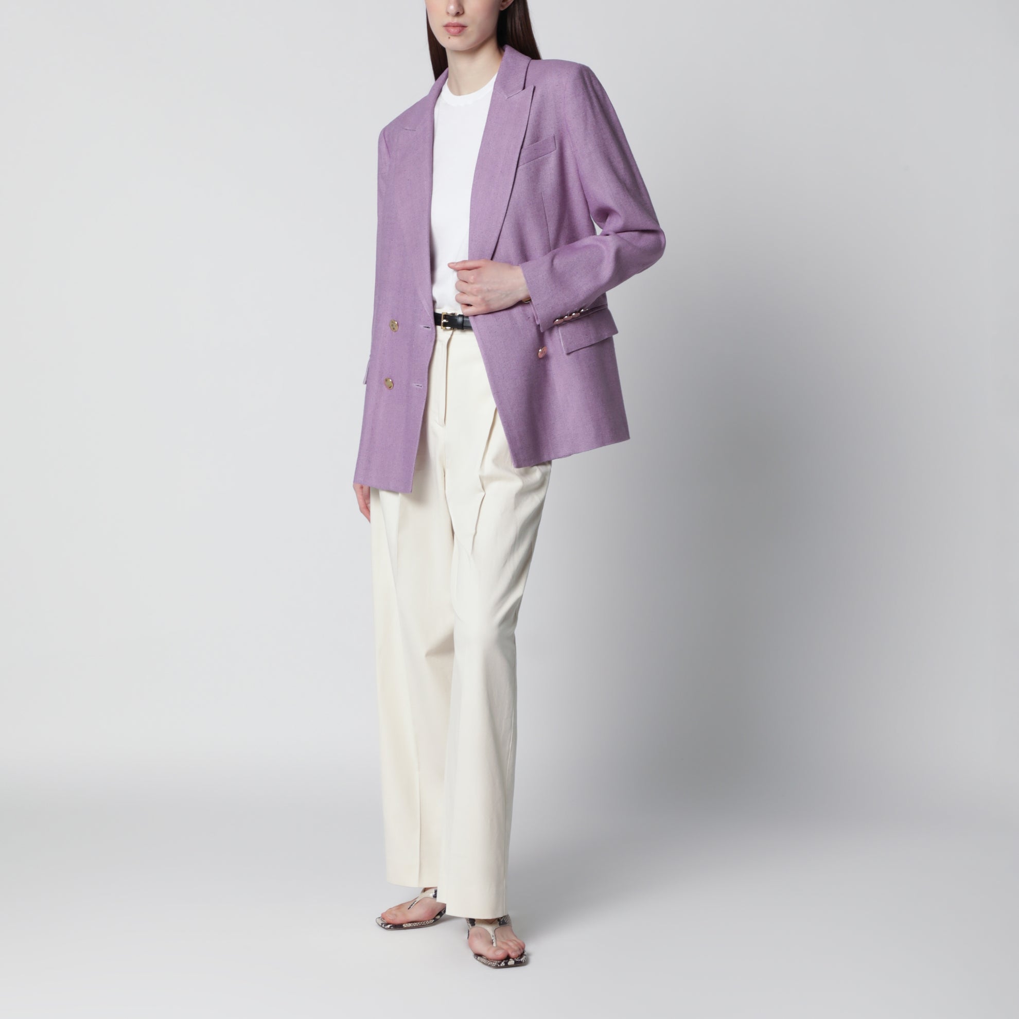 Veste double boutonnage lilas en soie