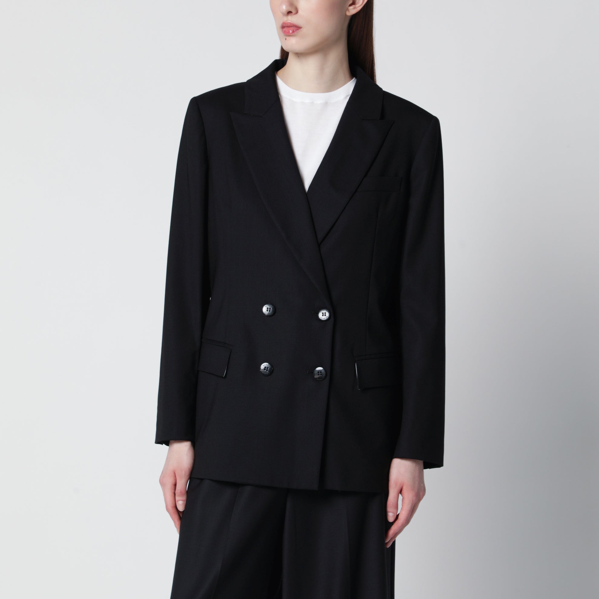 Veste double boutonnage noire en soie