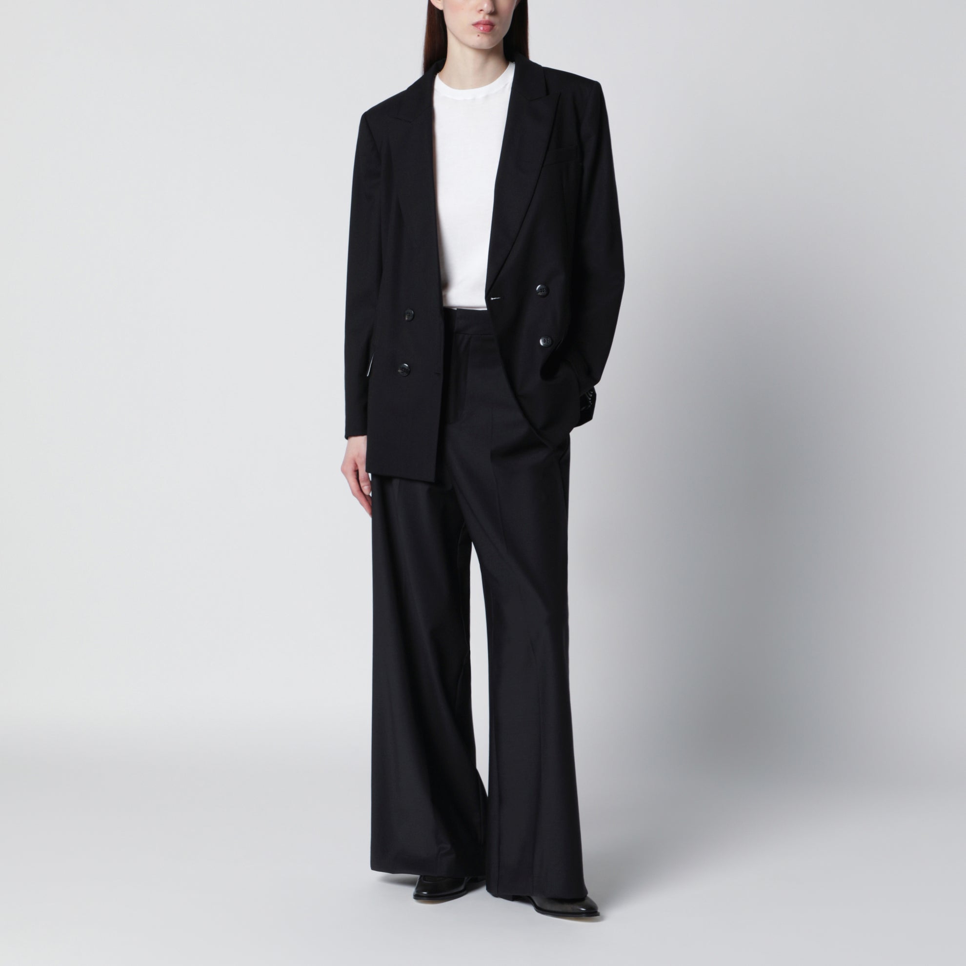 Veste double boutonnage noire en soie
