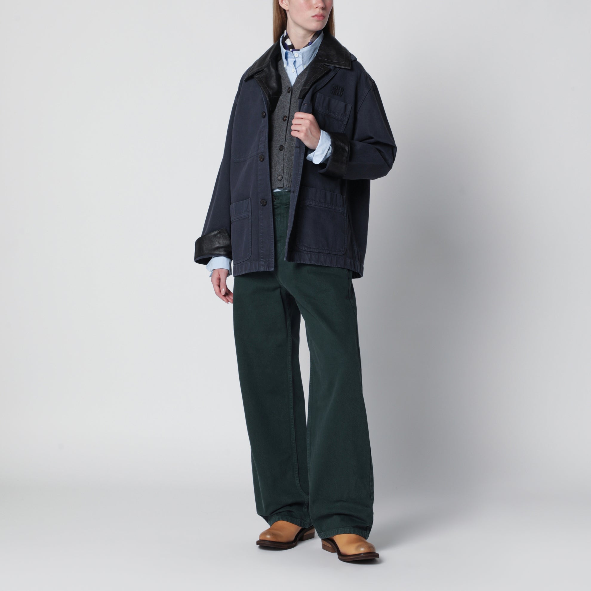 Pantaloni verde bottiglia in gabardine