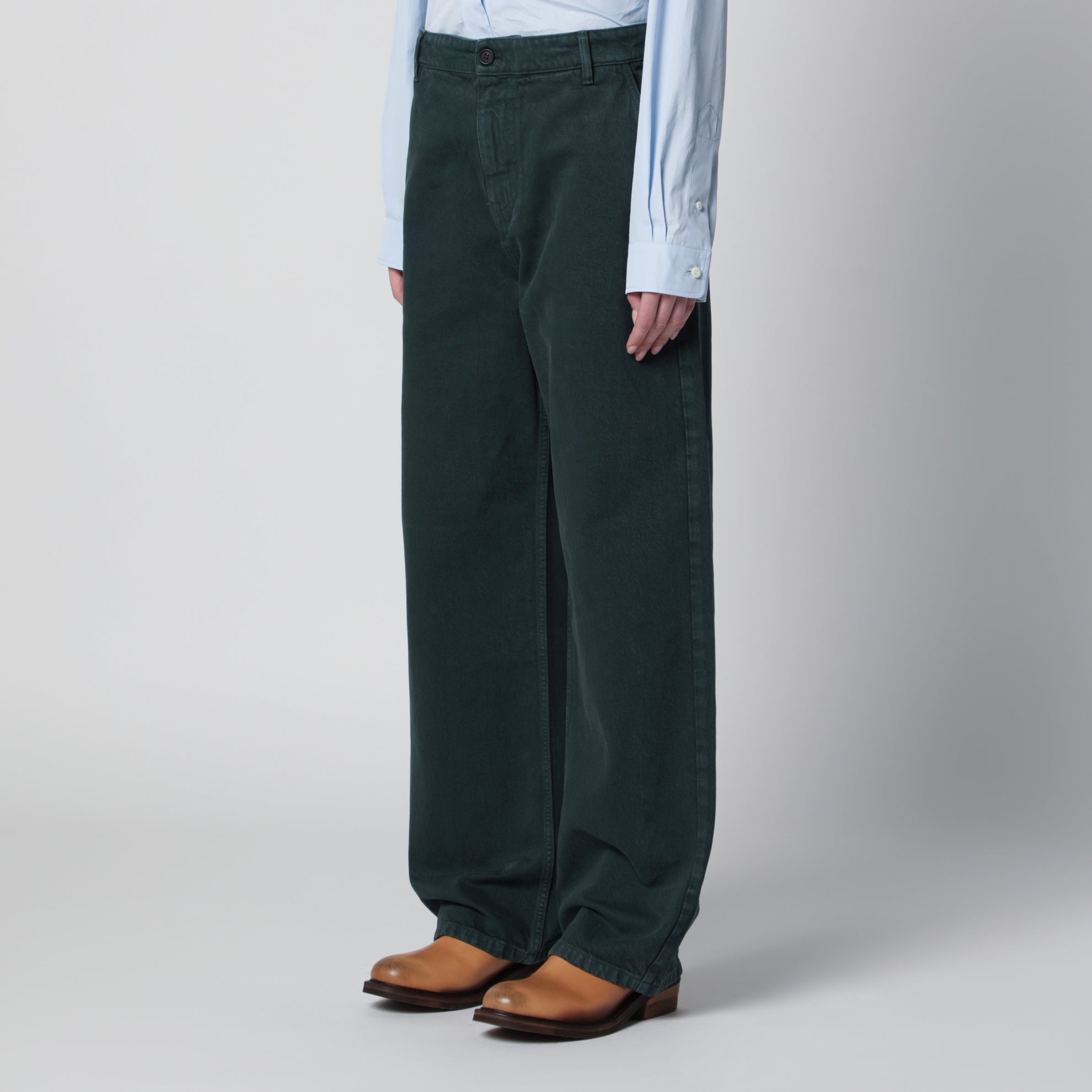 Pantaloni verde bottiglia in gabardine