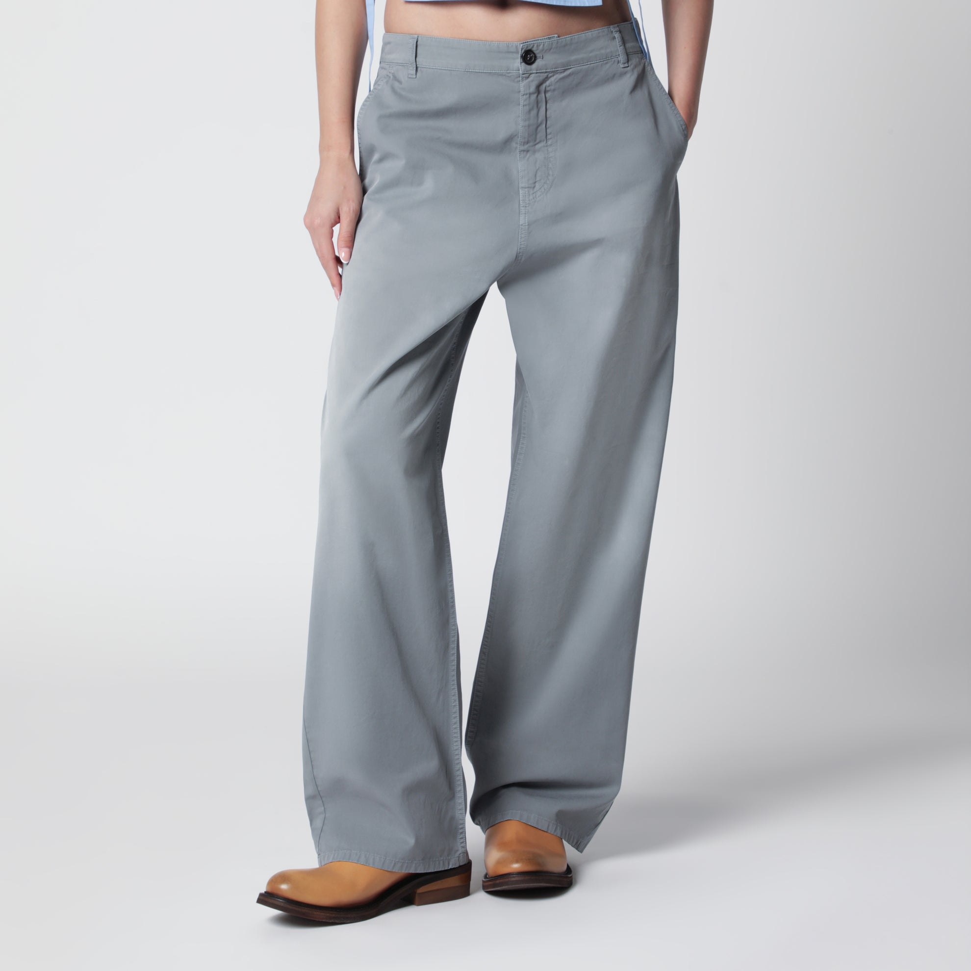 Garment-dyed cotton twill trousers in steel