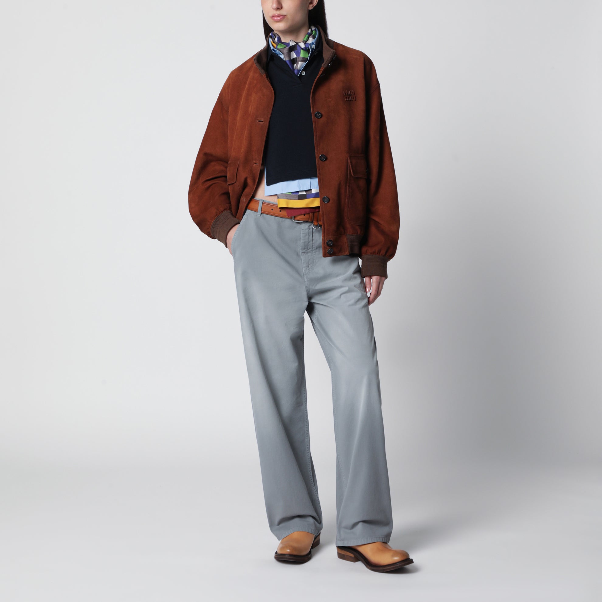 Garment-dyed cotton twill trousers in steel