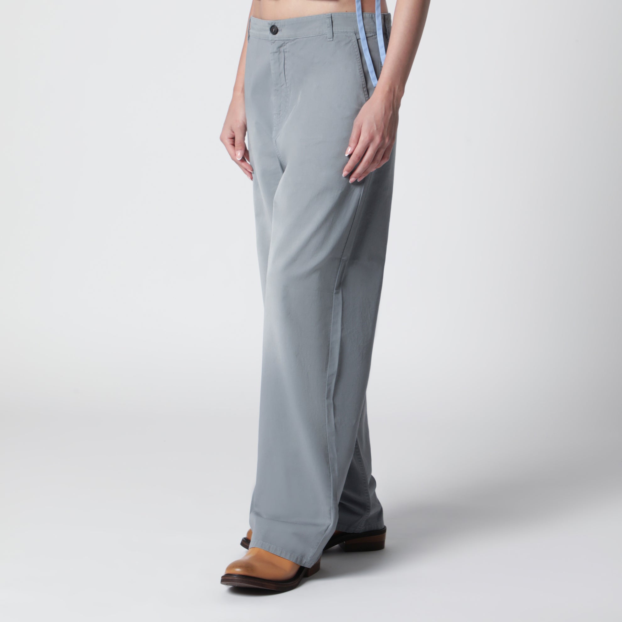 Garment-dyed cotton twill trousers in steel
