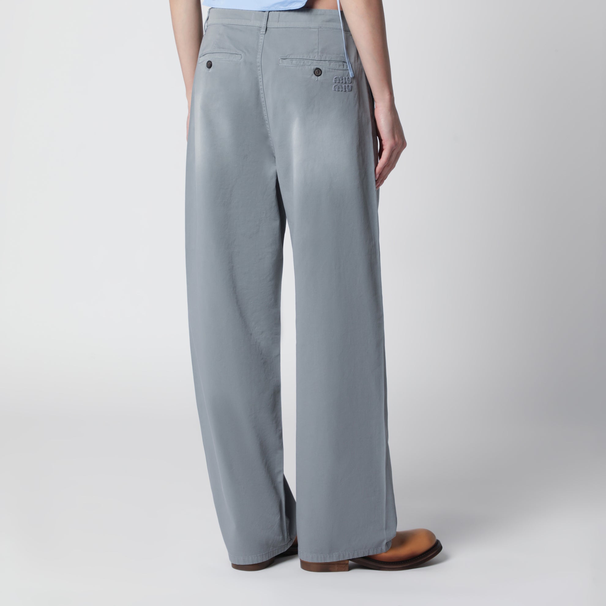 Garment-dyed cotton twill trousers in steel