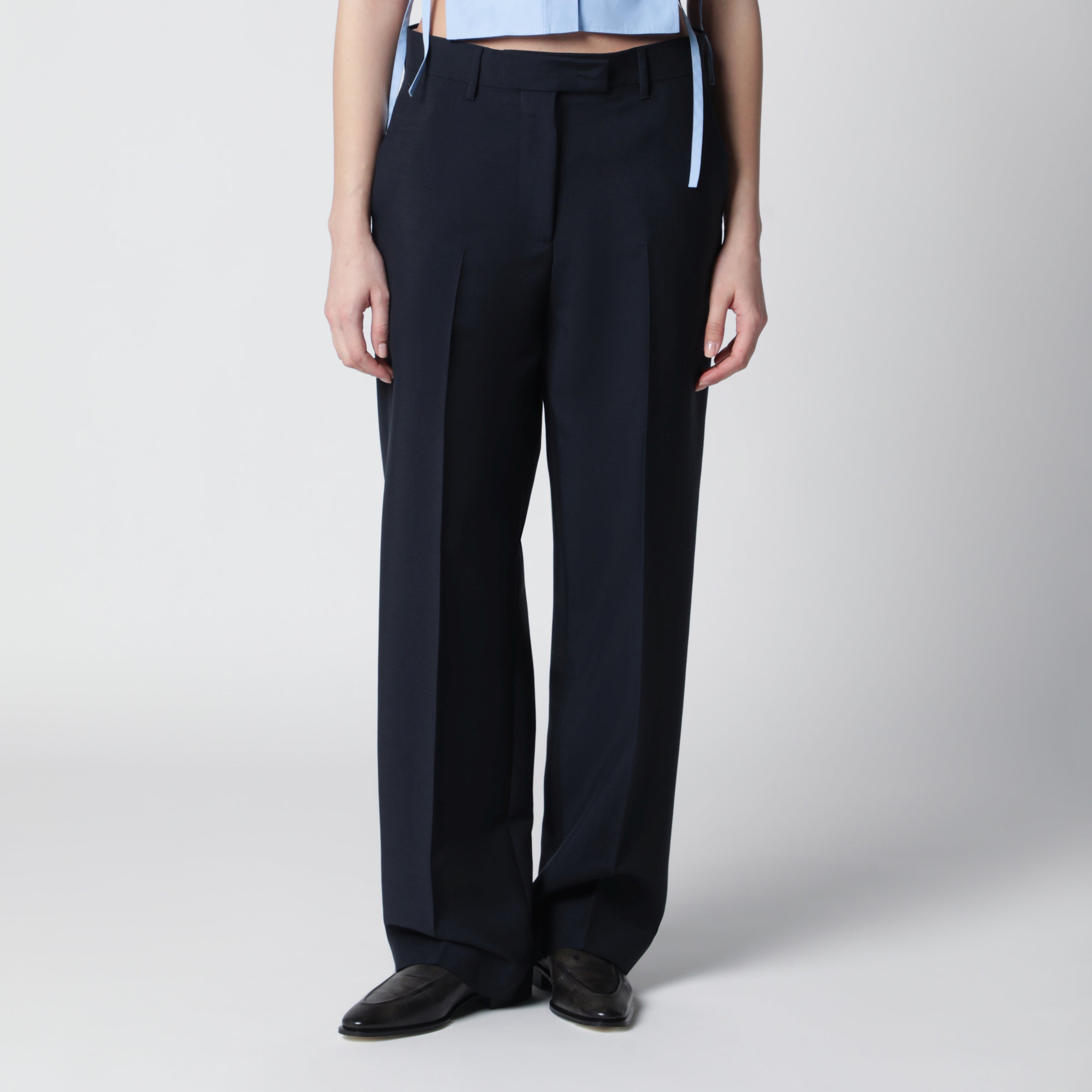 Miu Miu Navy blue wool-blend trousers | TheDoubleF