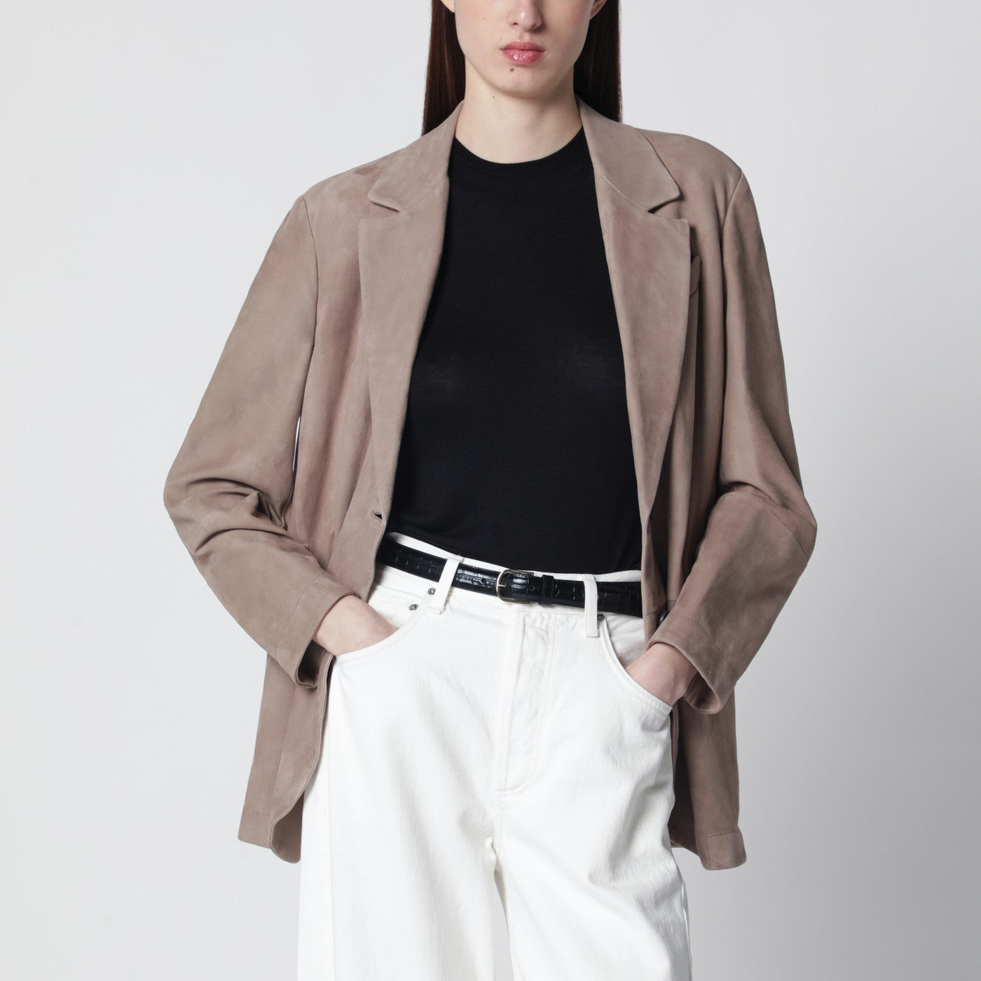 Blazer monopetto en daim marron clair