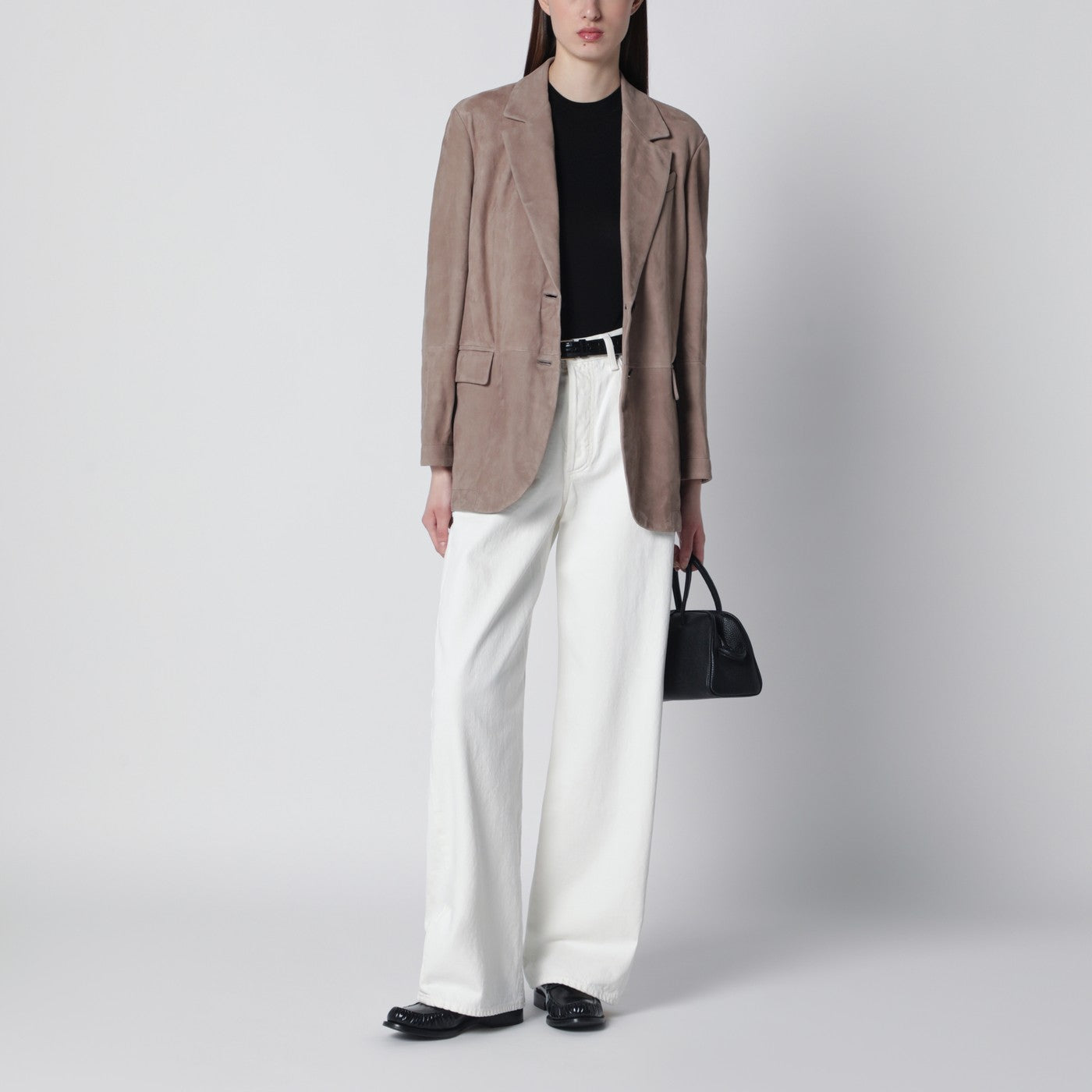 Blazer monopetto en daim marron clair