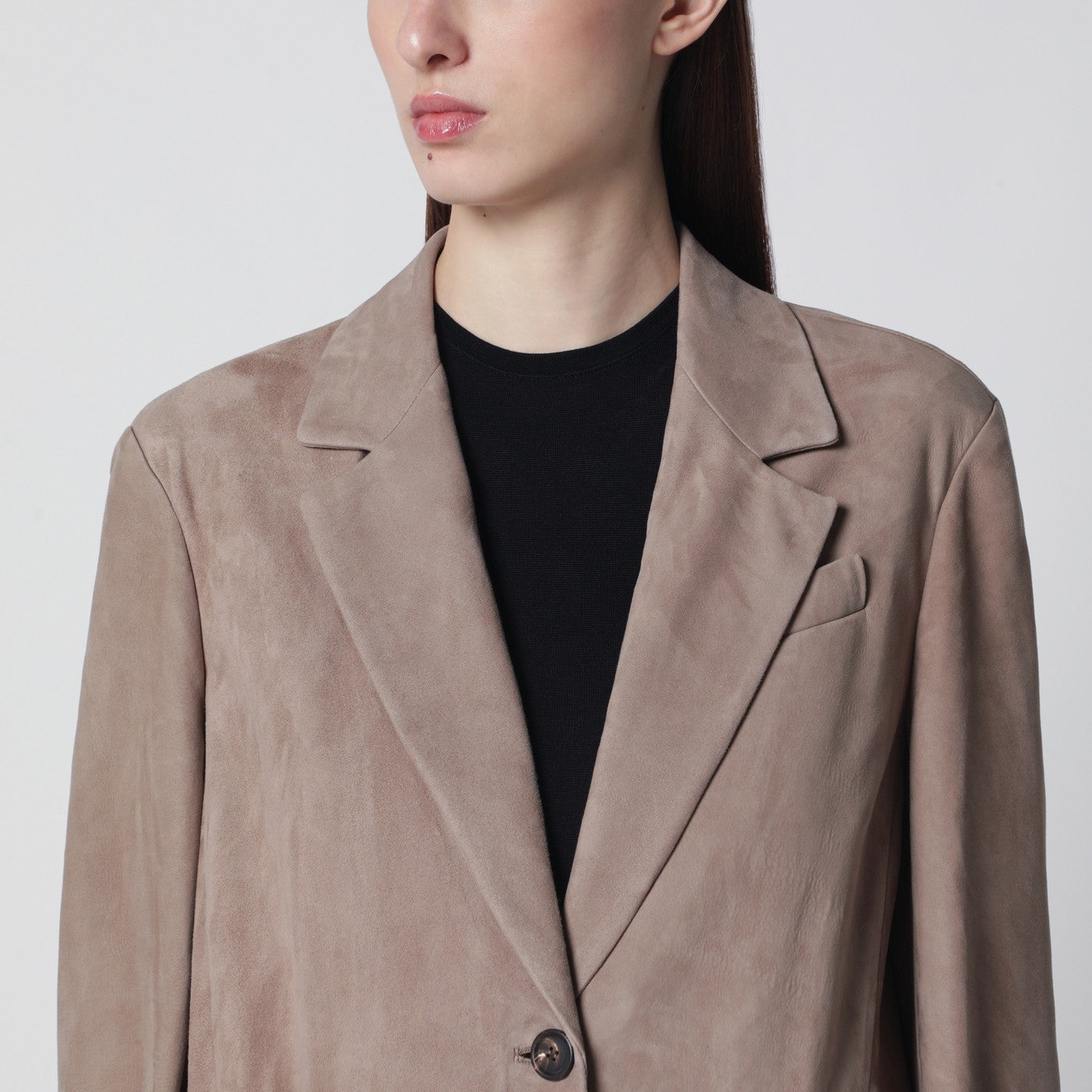 Blazer monopetto en daim marron clair
