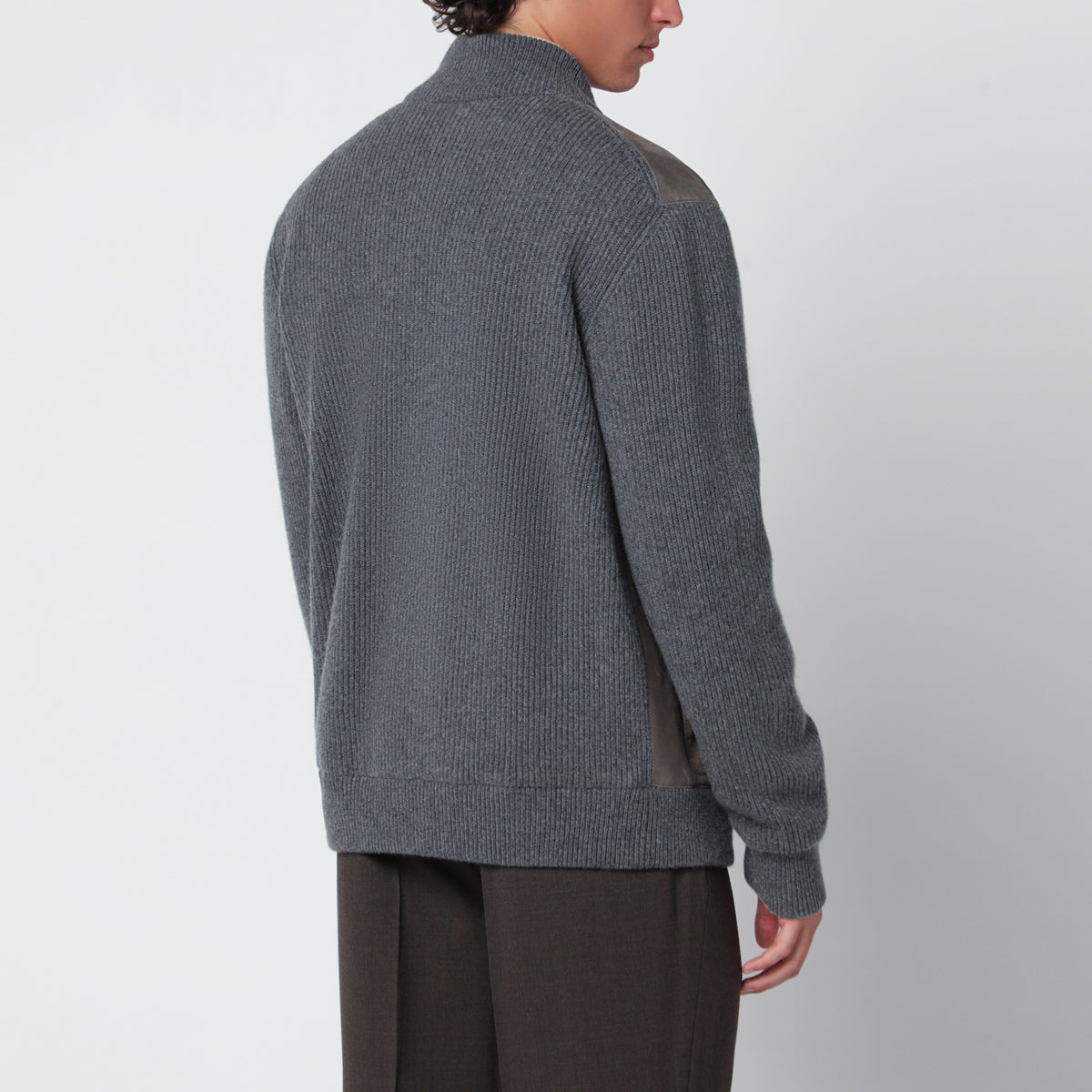 Giacca imbottita color acciaio in pelle e cashmere