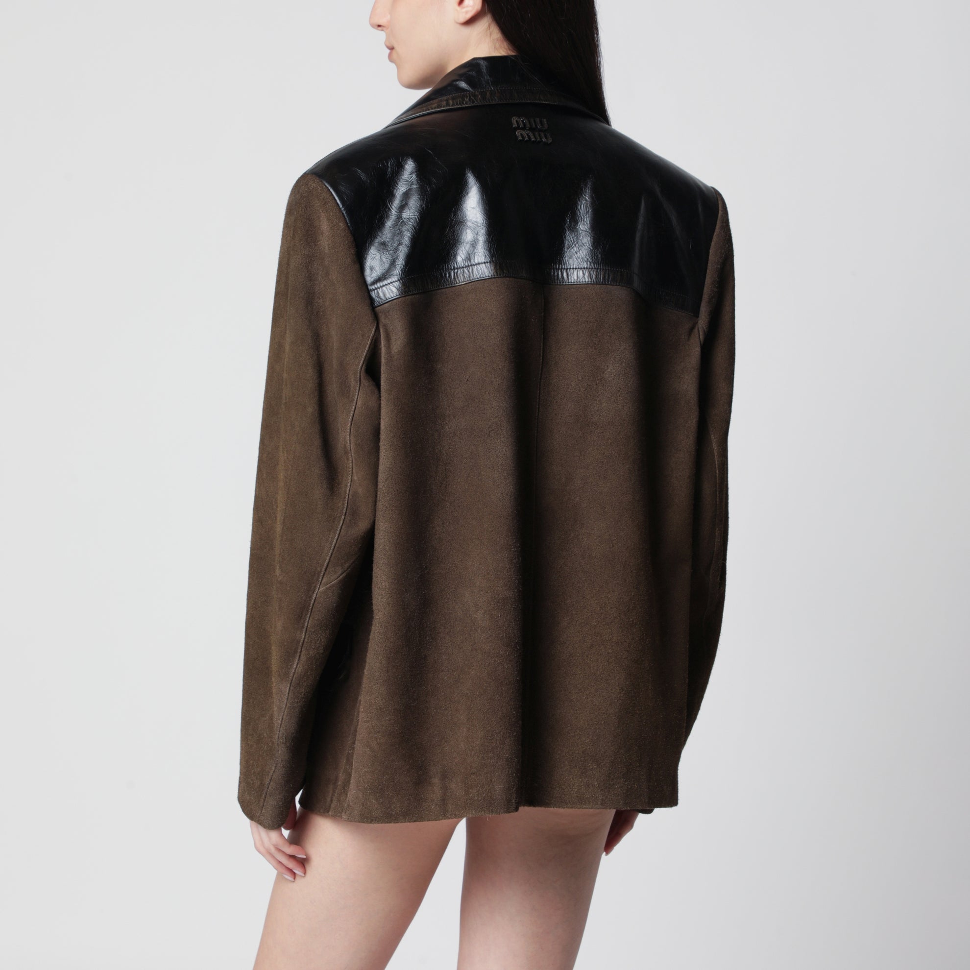 Suede leather jacket in mud color