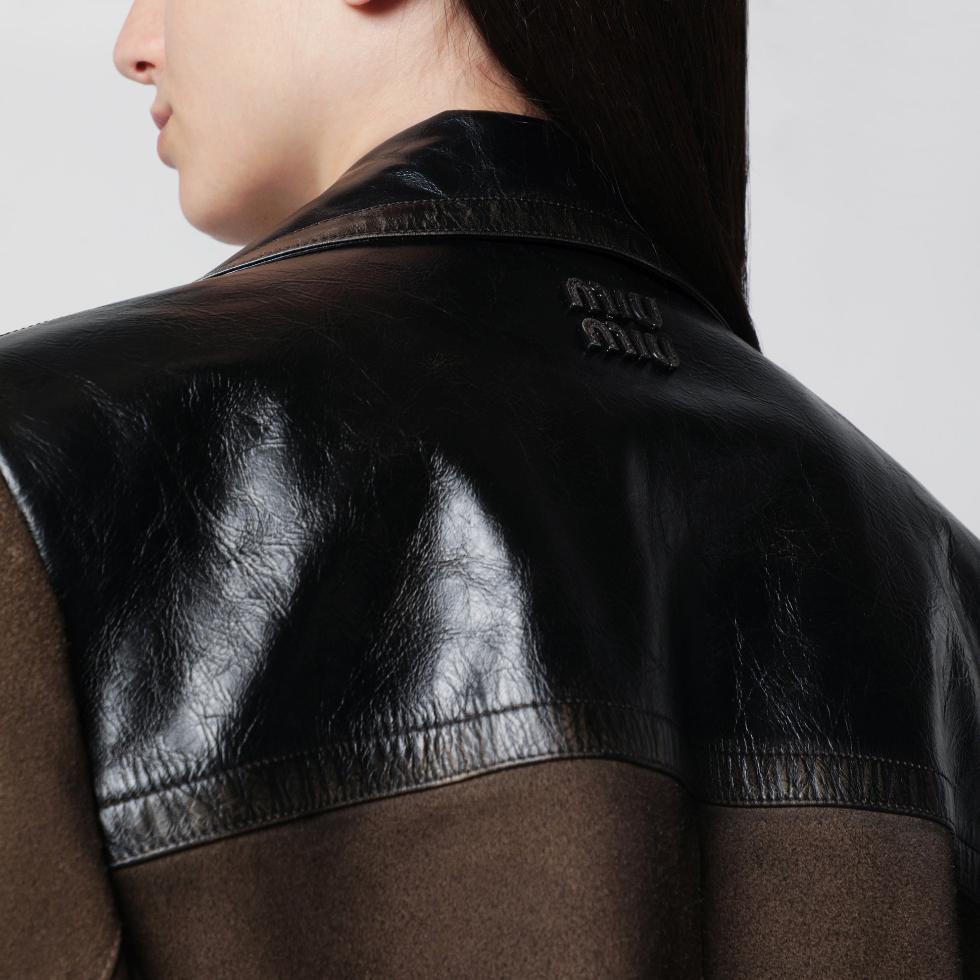 Suede leather jacket in mud color