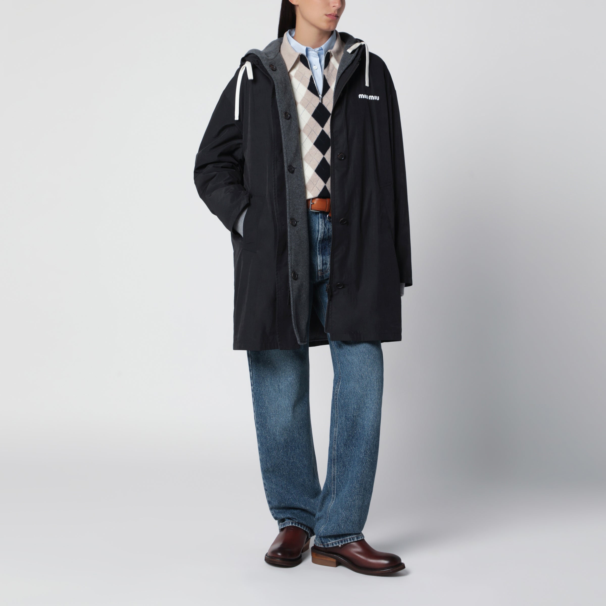 Miu Miu Black caban in panama and fleece | TheDoubleF