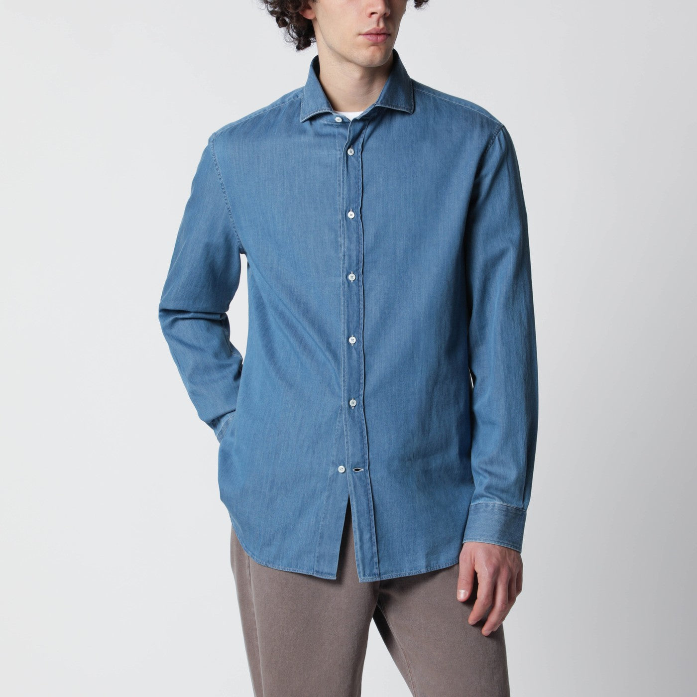 Brunello Cucinelli Light blue Easy Fit denim shirt | TheDoubleF