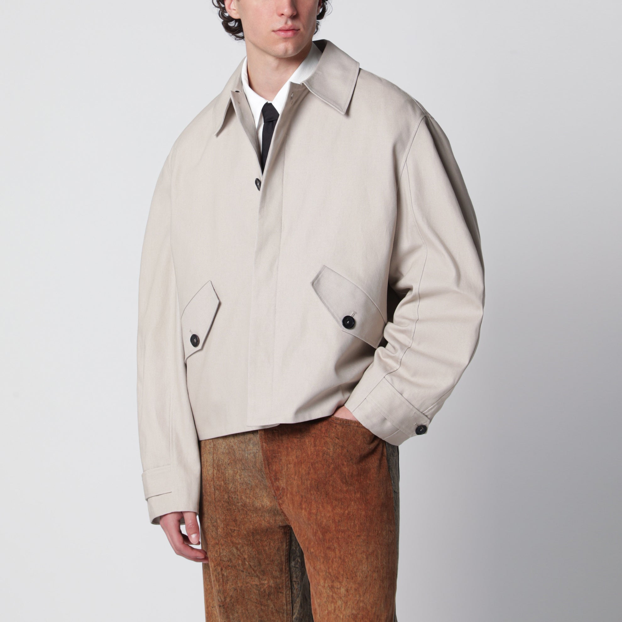 Trench corto beige in cotone