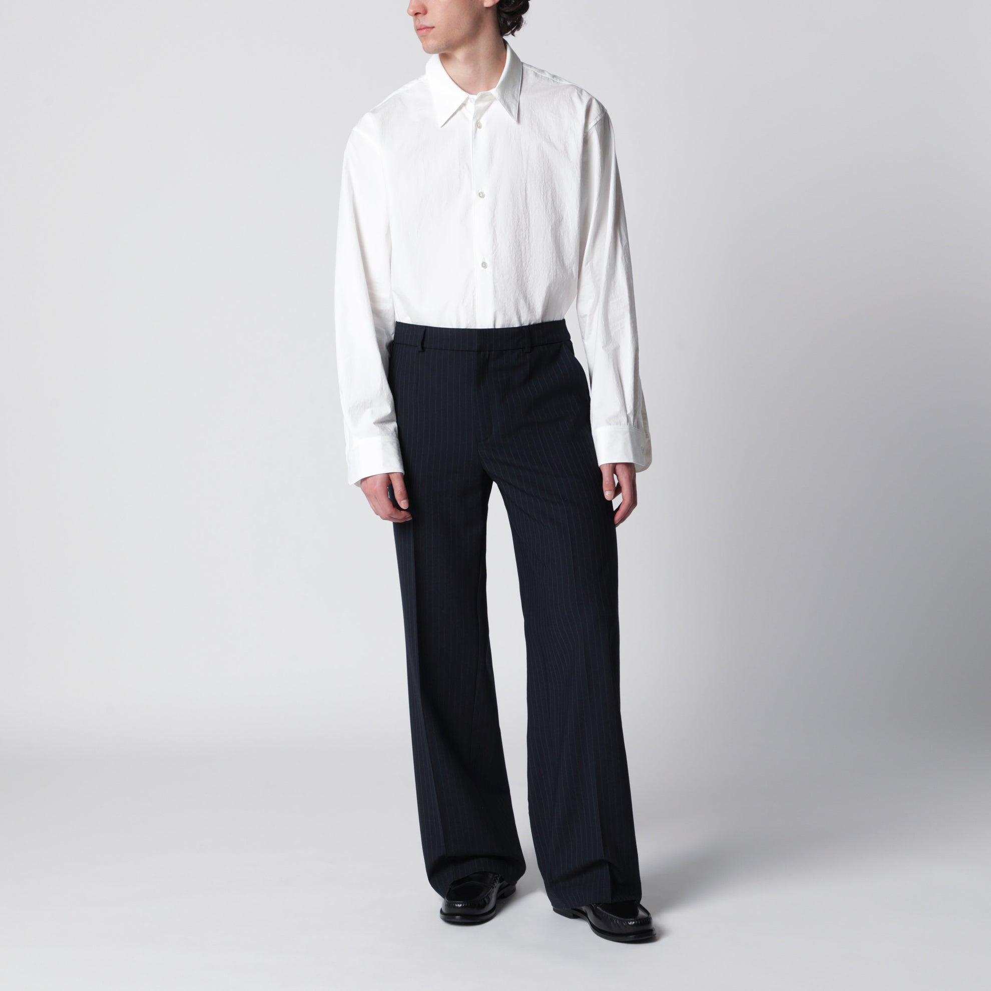 Pantalone gessato in misto lana