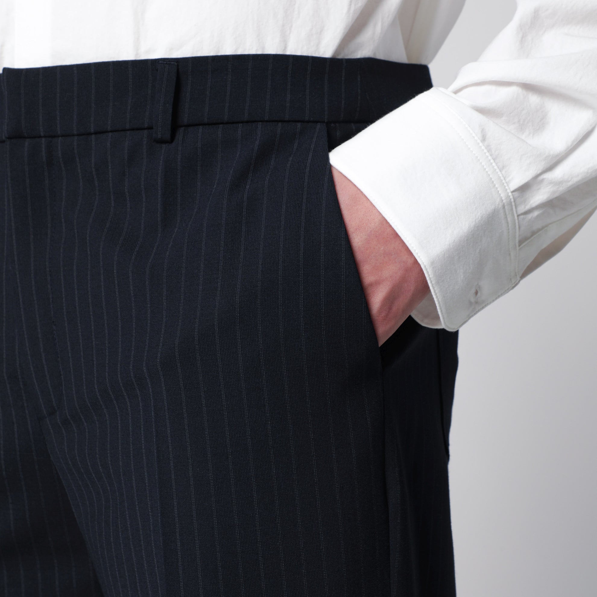 Pantalone gessato in misto lana
