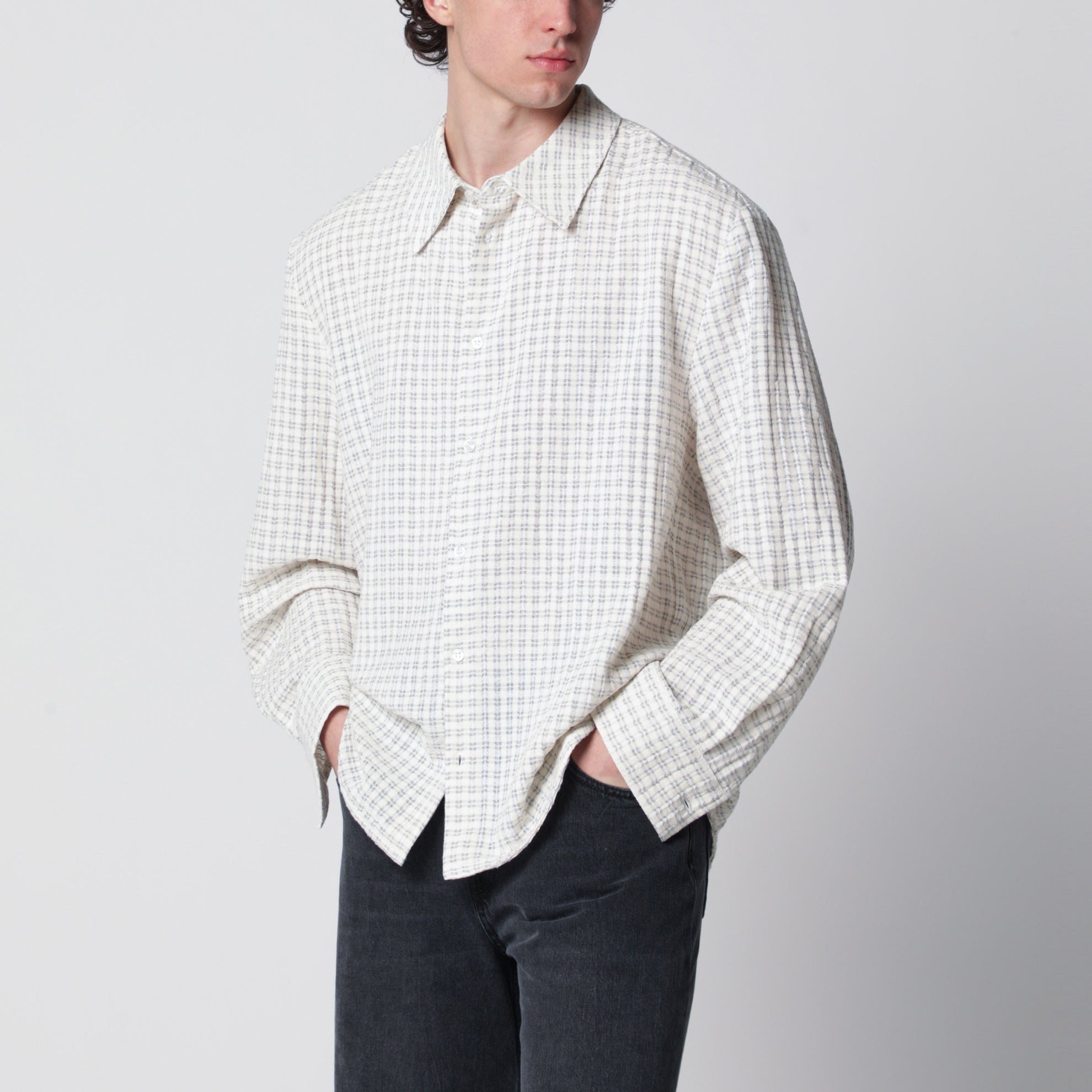 Light beige check-pattern shirt