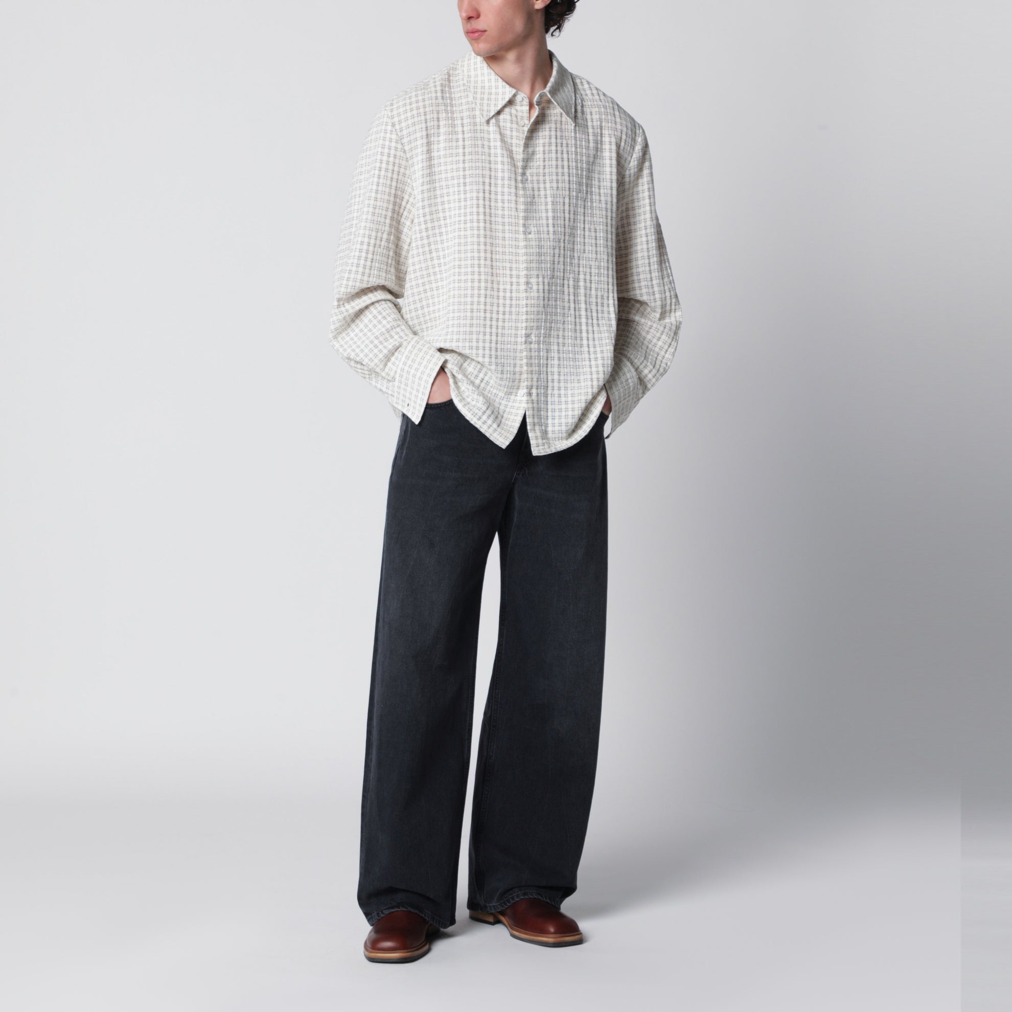 Light beige check-pattern shirt