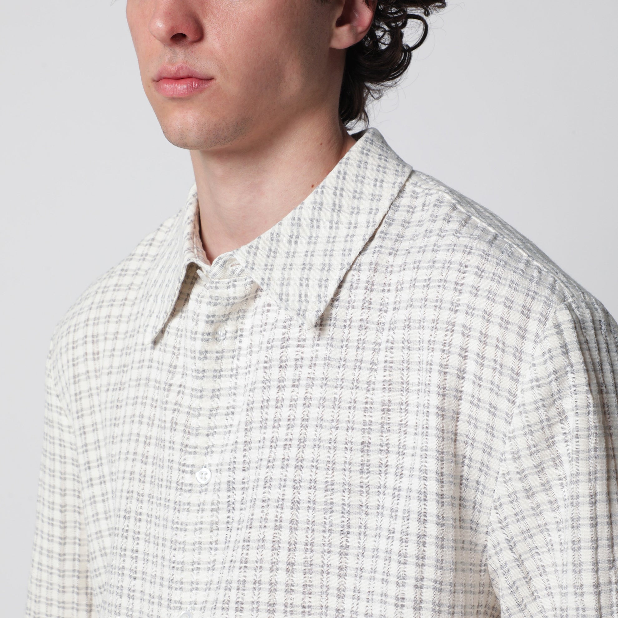 Light beige check-pattern shirt