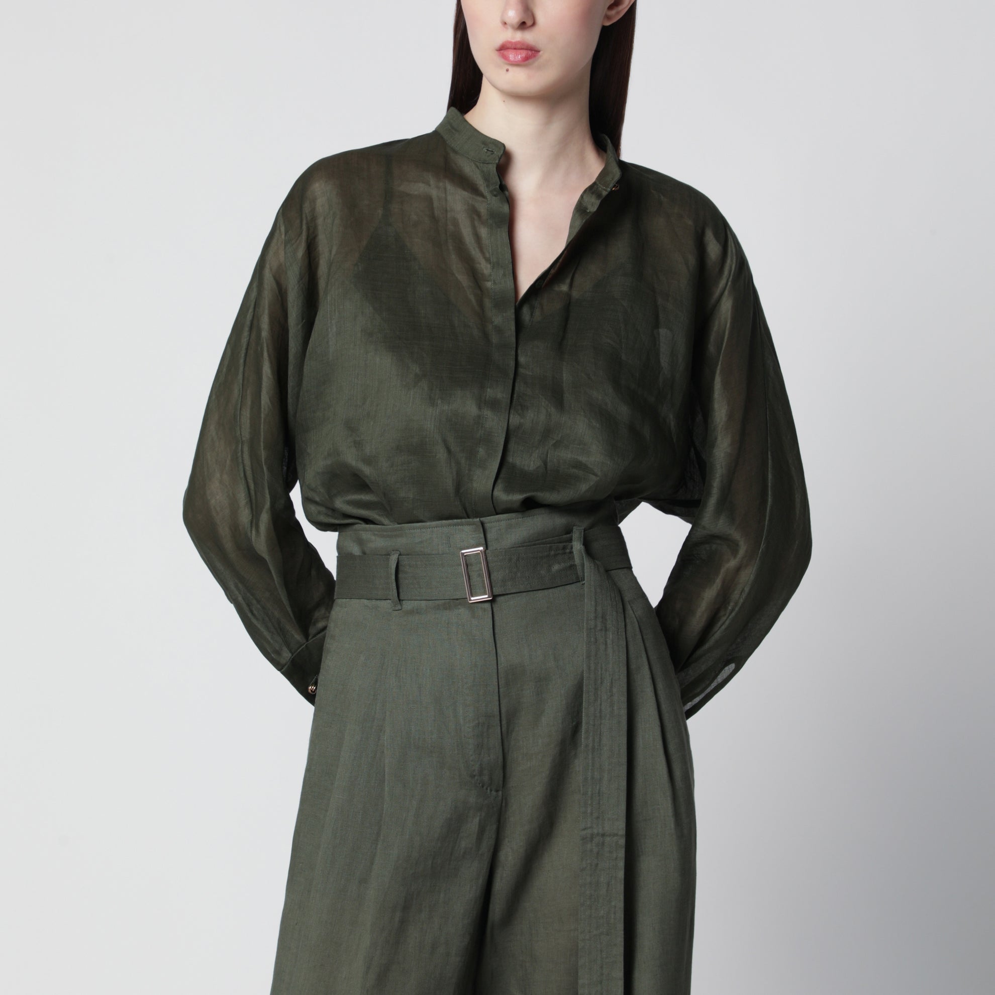 Ramie canvas shirt in khaki green