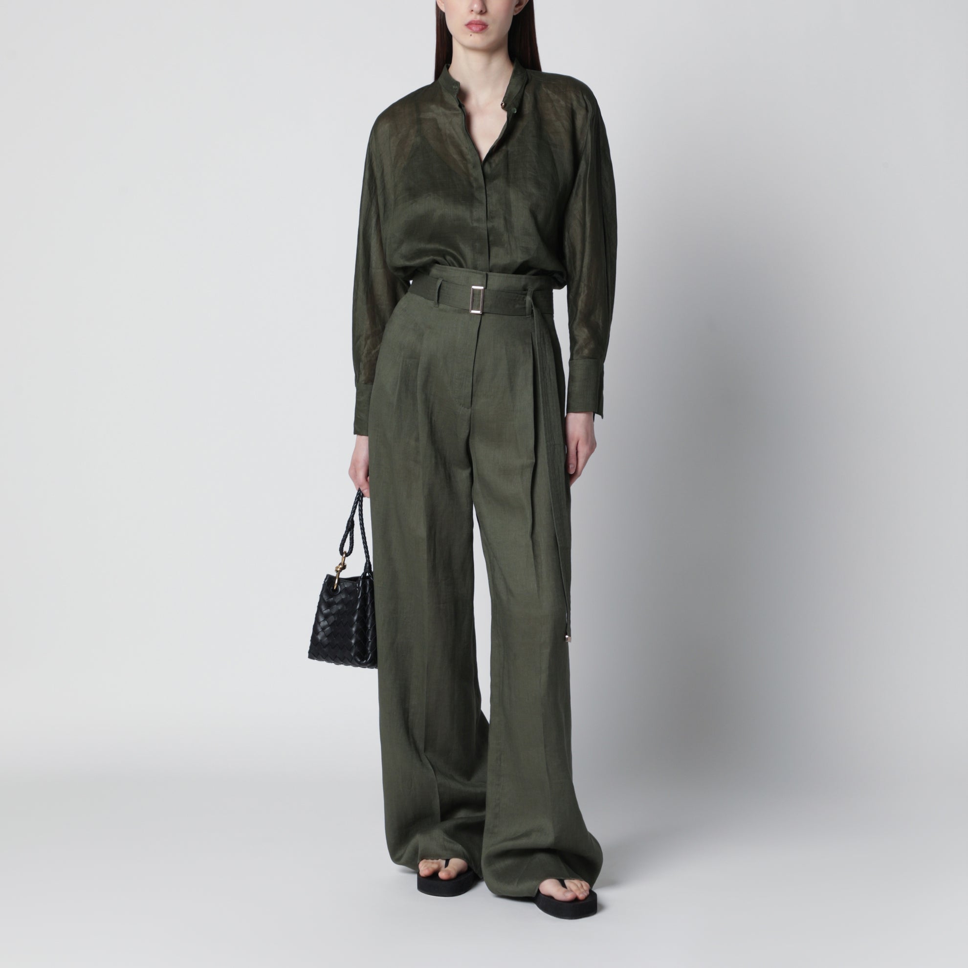Ramie canvas shirt in khaki green