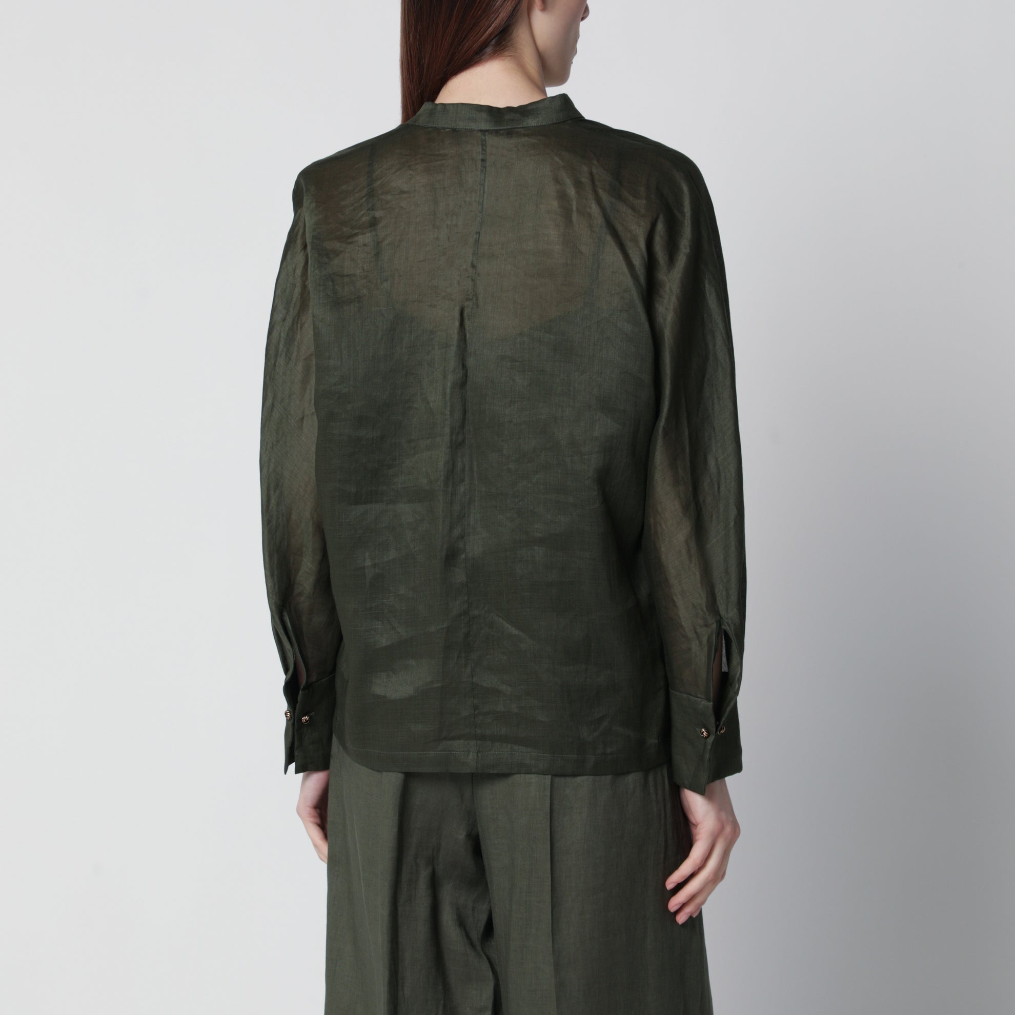 Ramie canvas shirt in khaki green