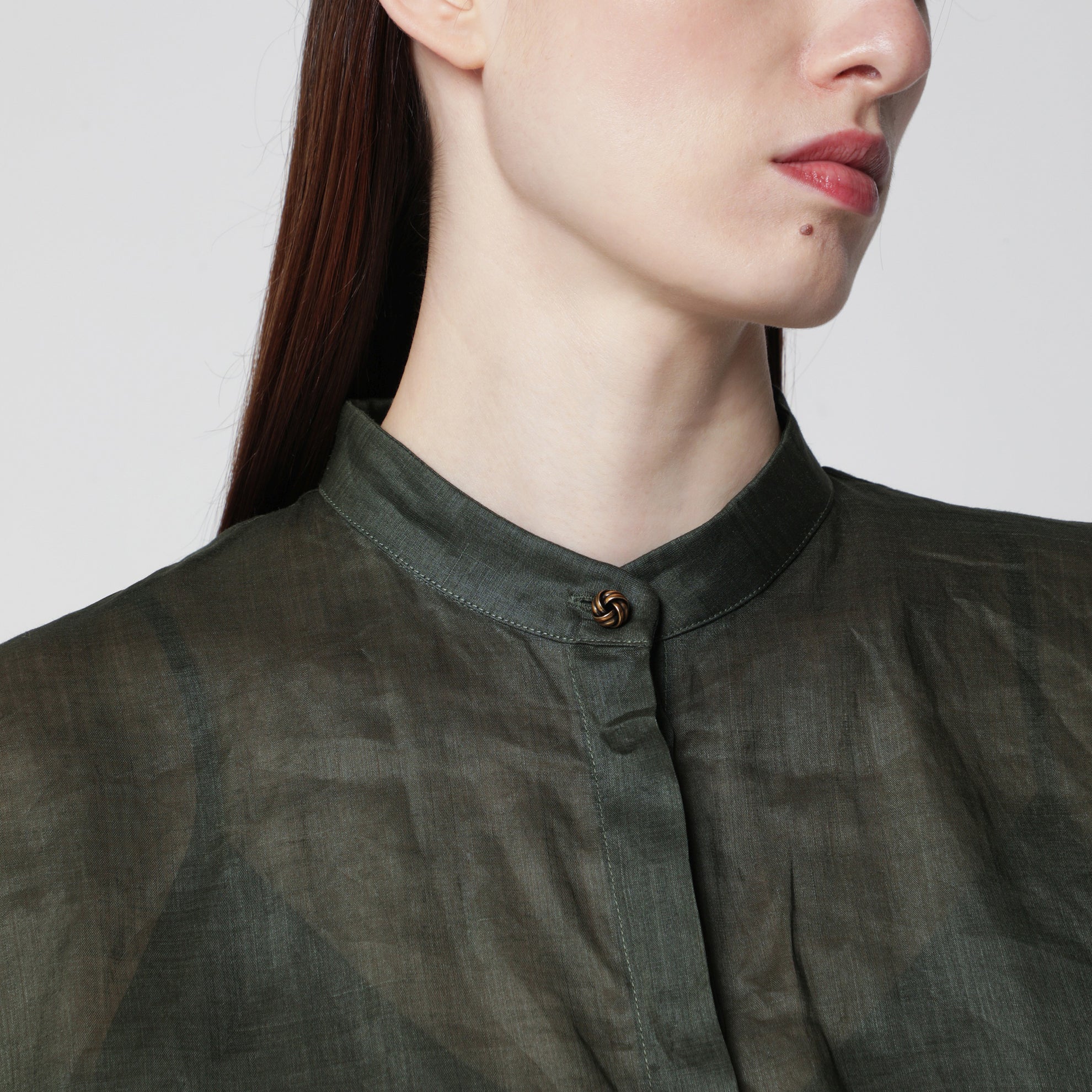 Ramie canvas shirt in khaki green
