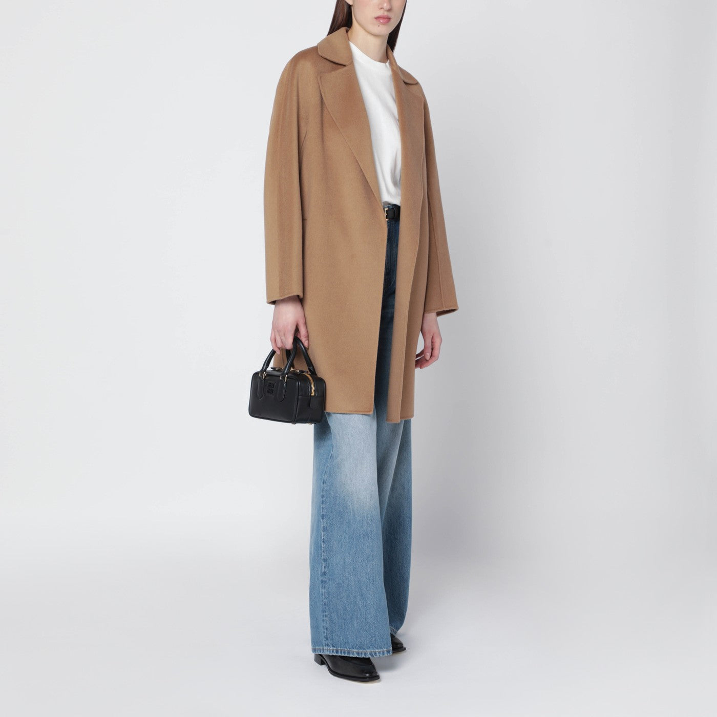 Manteau portefeuille camel en cachemire et laine