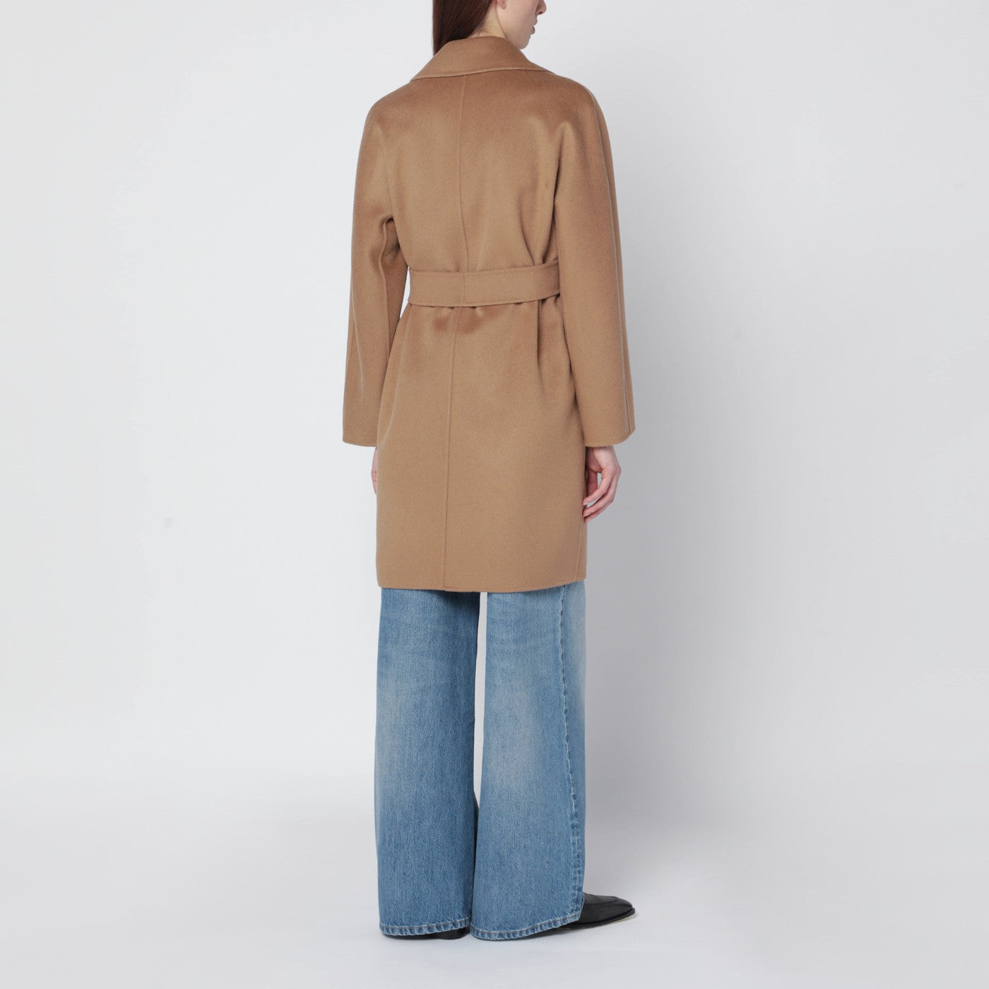 Manteau portefeuille camel en cachemire et laine