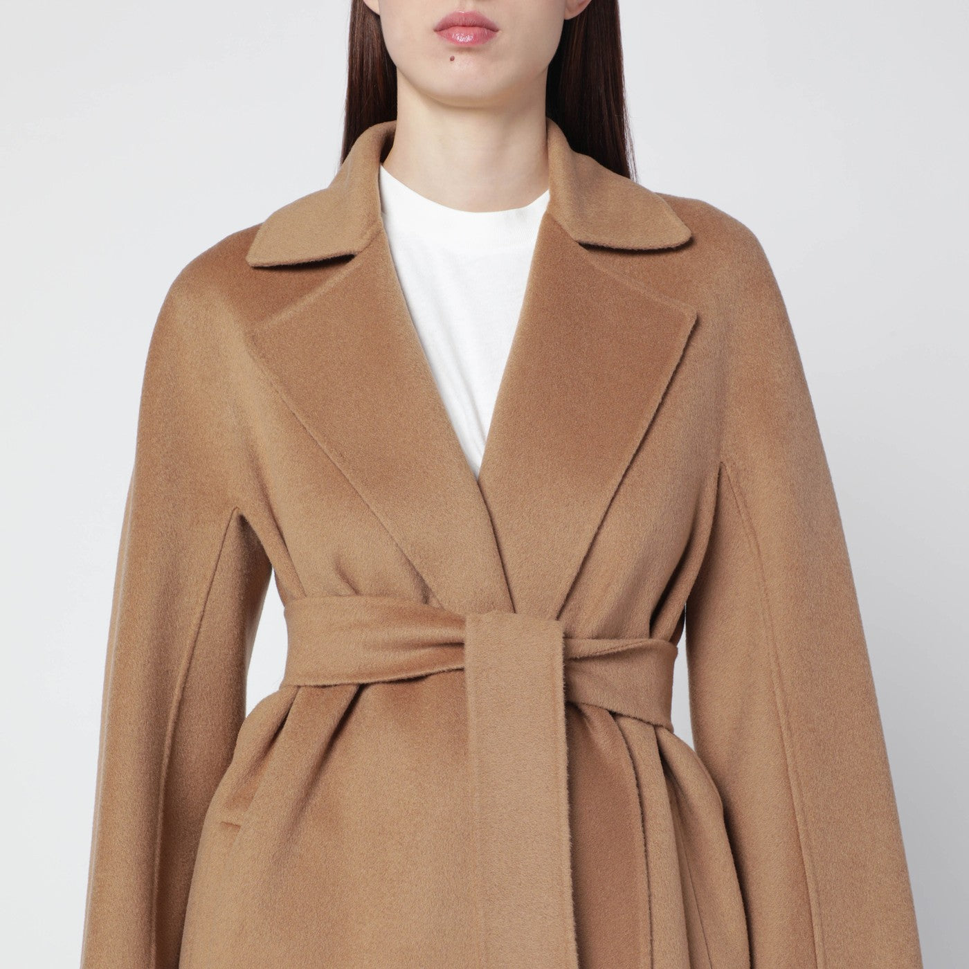 Manteau portefeuille camel en cachemire et laine
