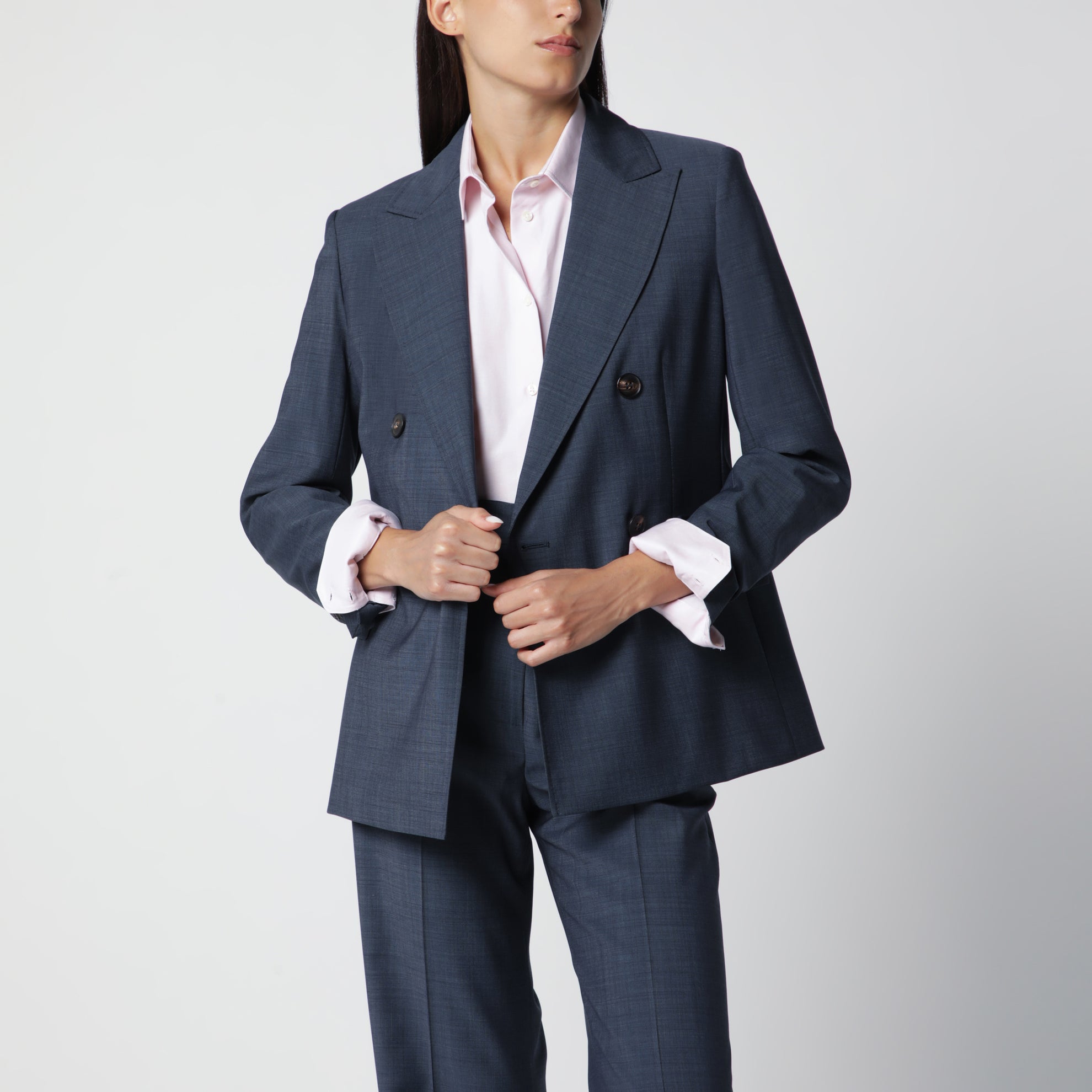 Double-Breasted Jacket in Denim Blue Wool Canvas