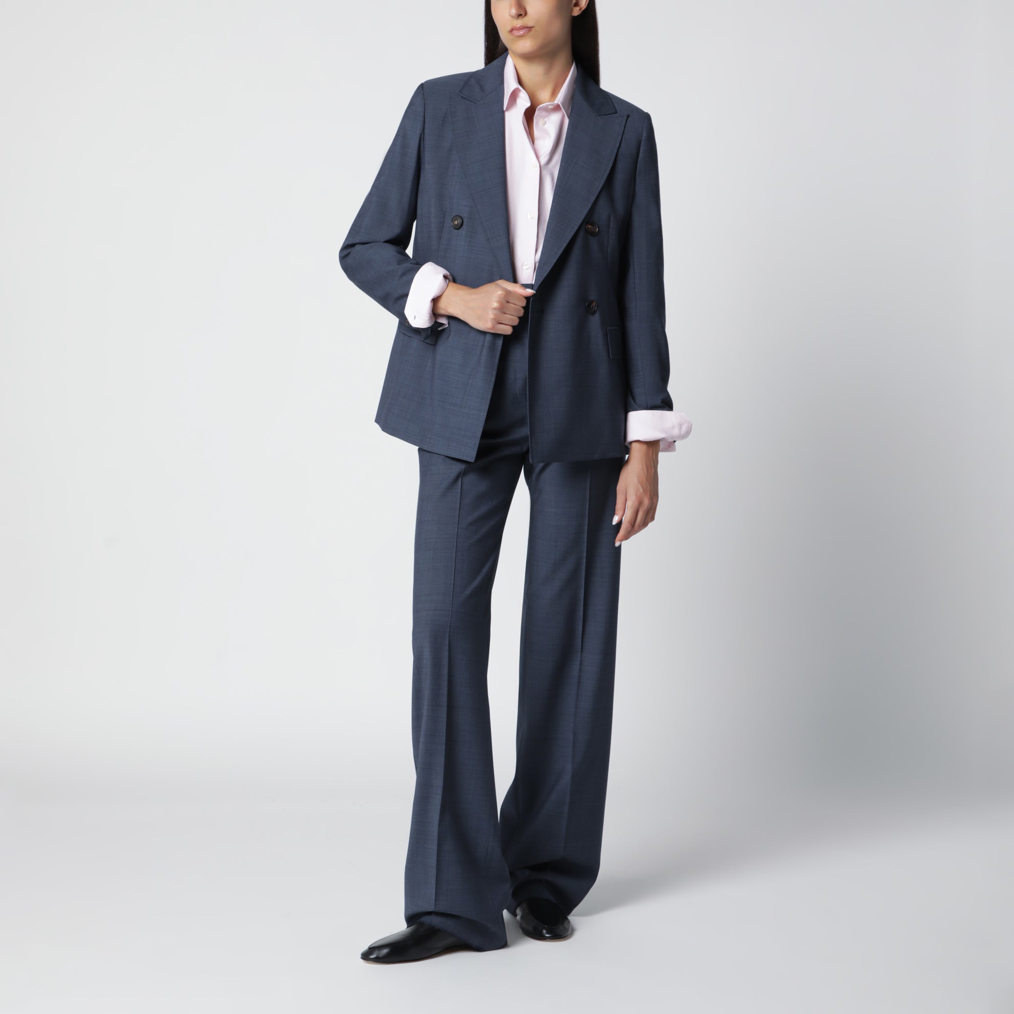 Double-Breasted Jacket in Denim Blue Wool Canvas