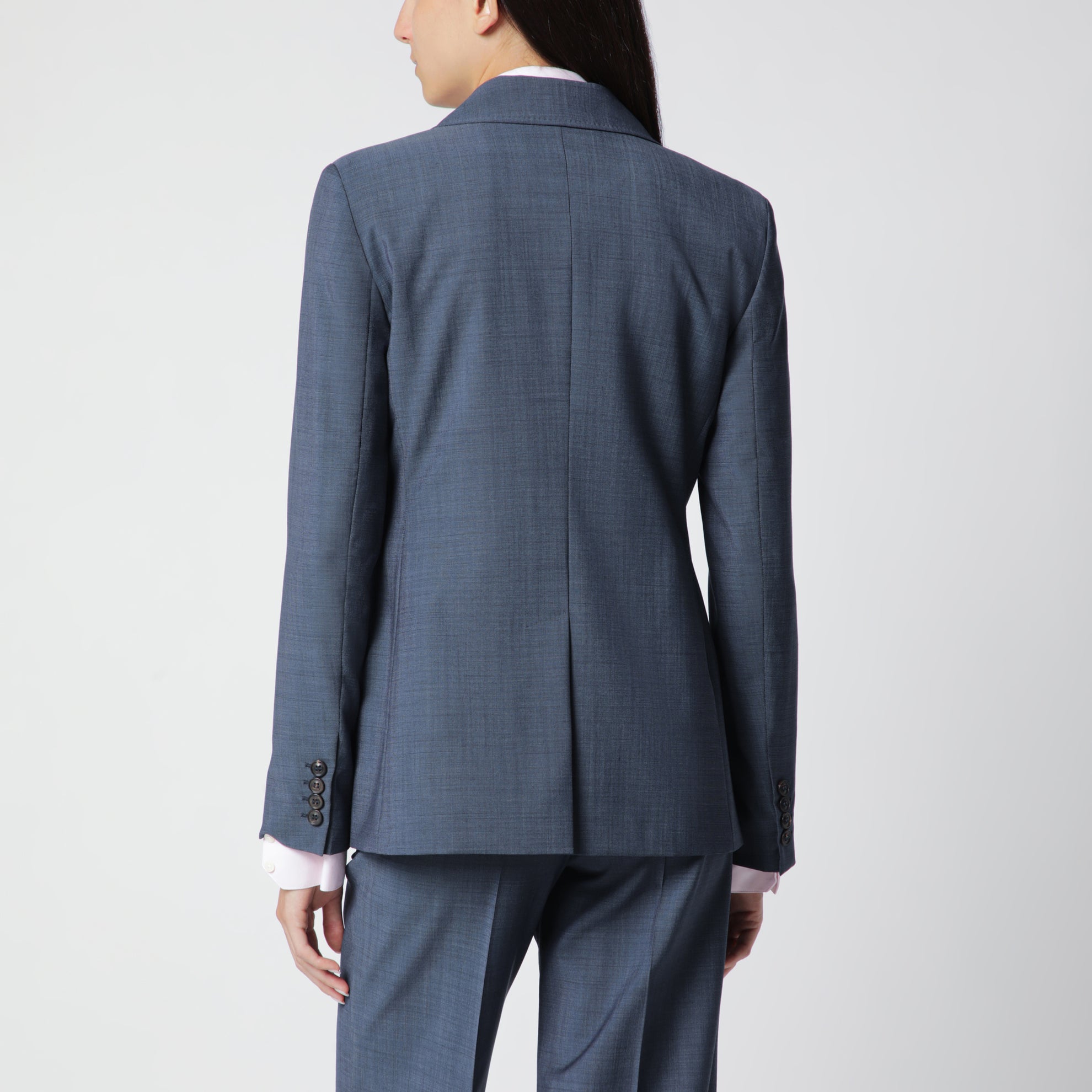 Double-Breasted Jacket in Denim Blue Wool Canvas