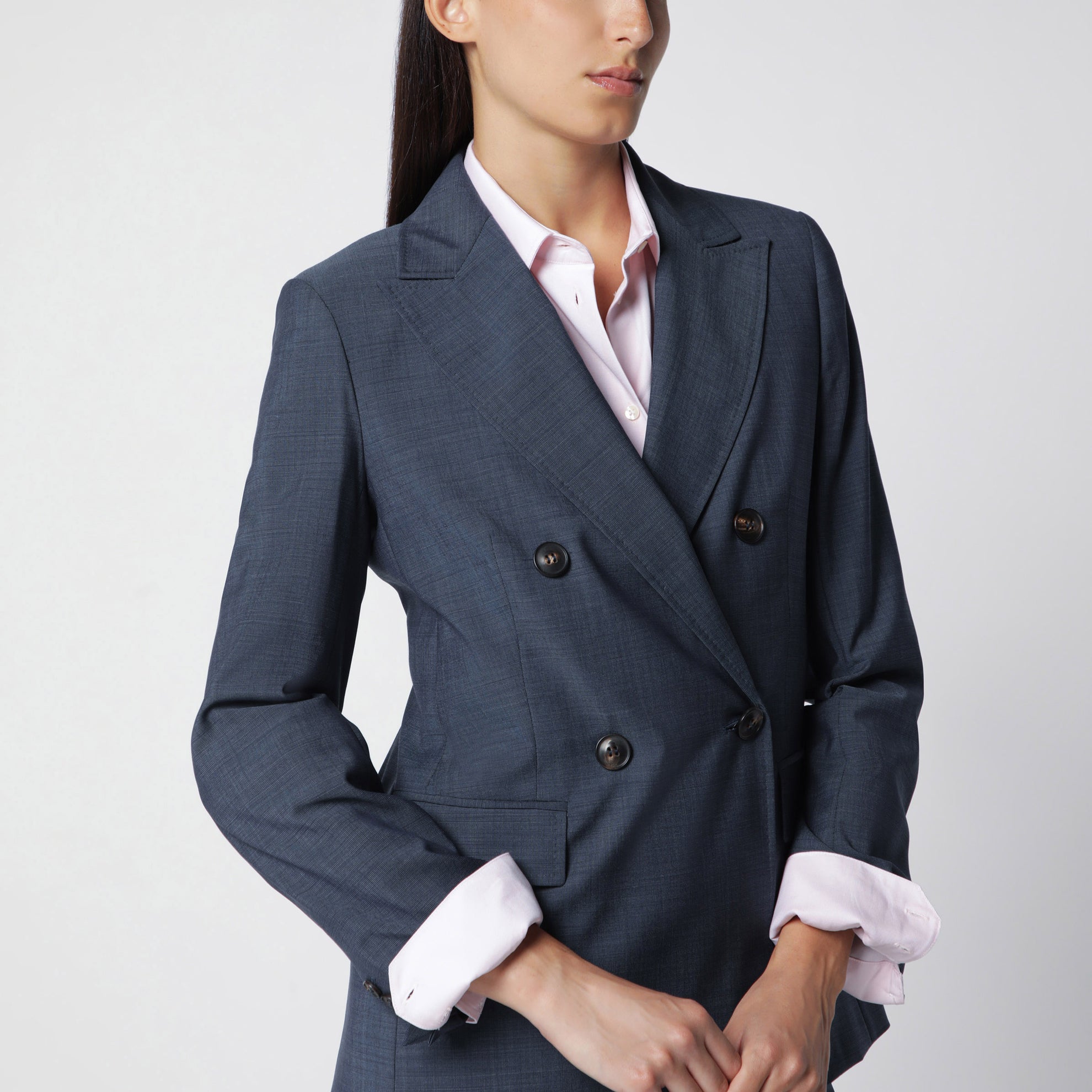 Double-Breasted Jacket in Denim Blue Wool Canvas
